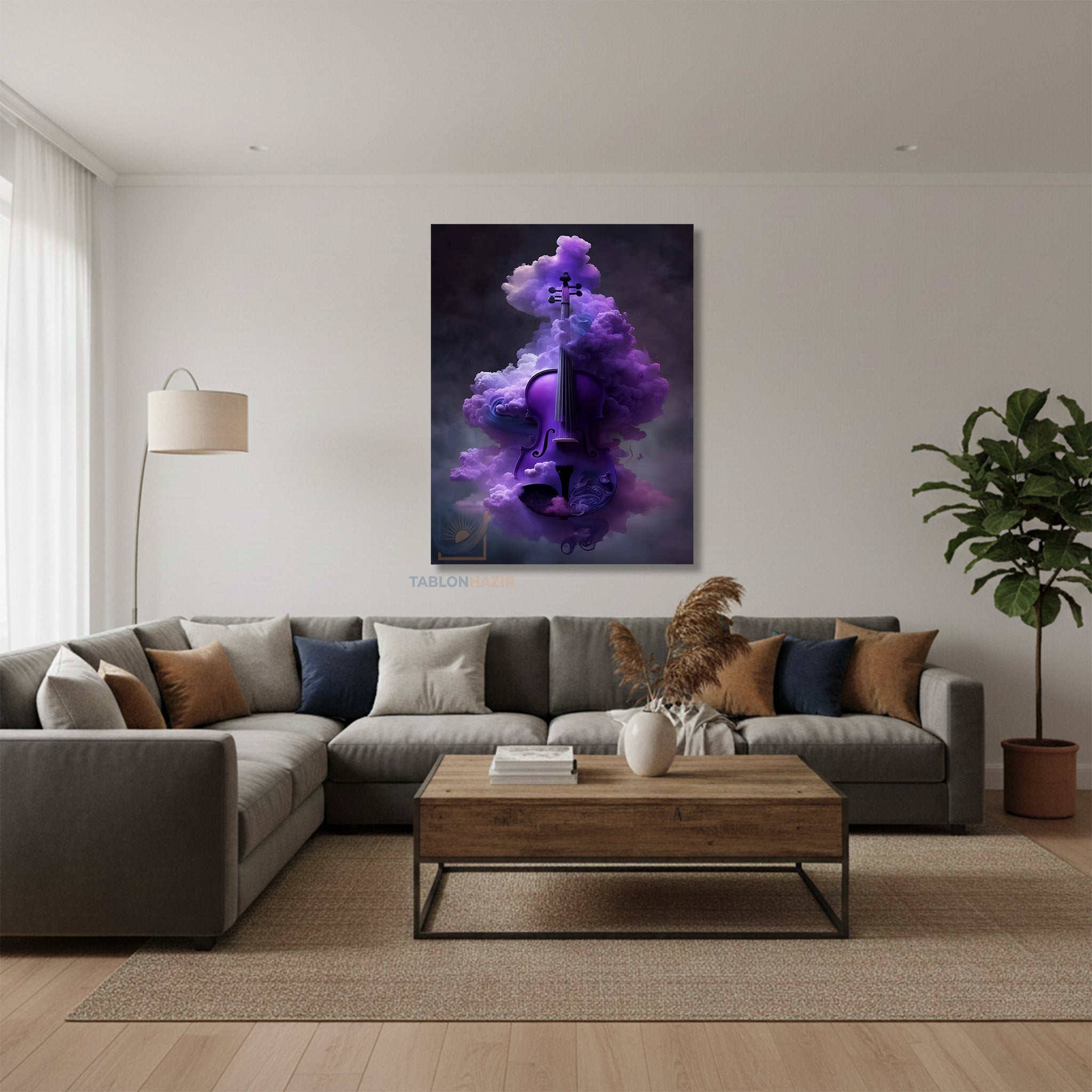 Dikey Kanvas Tablo Salon Duvar Tablosu Violin Mor Yeni Ev Hediyesi Ofis Tablosu