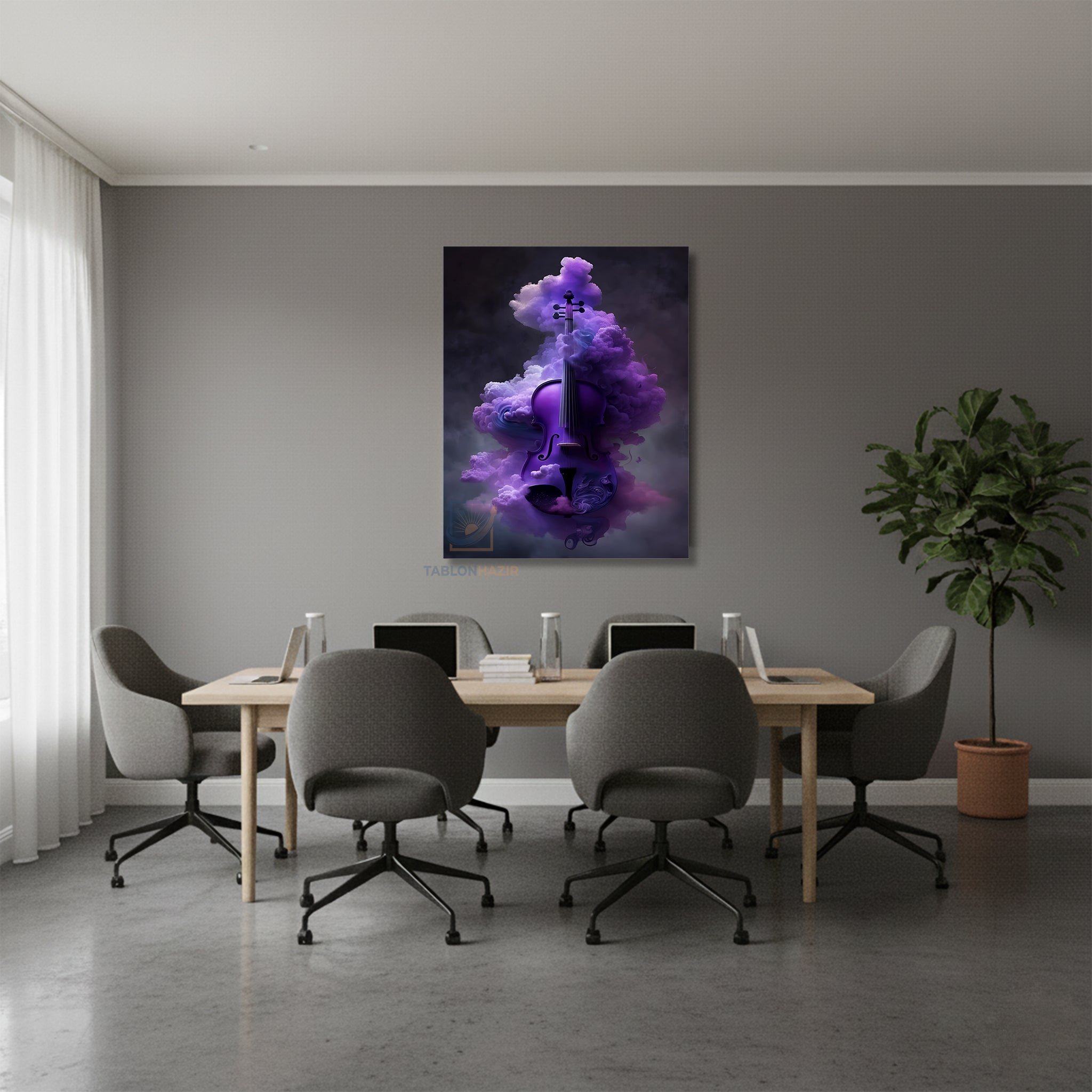 Dikey Kanvas Tablo Salon Duvar Tablosu Violin Mor Yeni Ev Hediyesi Ofis Tablosu