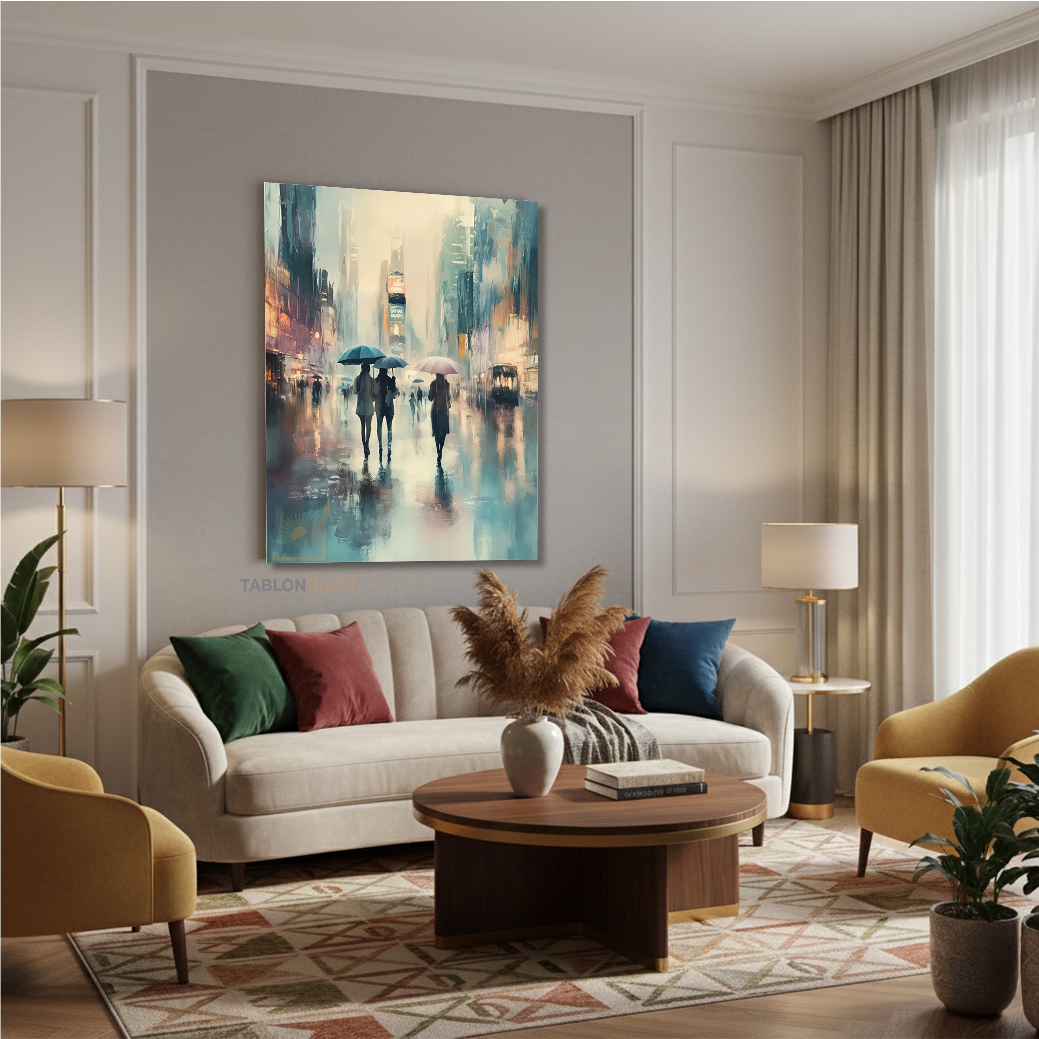 Dikey Kanvas Tablo Salon Duvar Tablosu Yagmurlu Gun Yeni Ev Hediyesi Ofis Tablosu