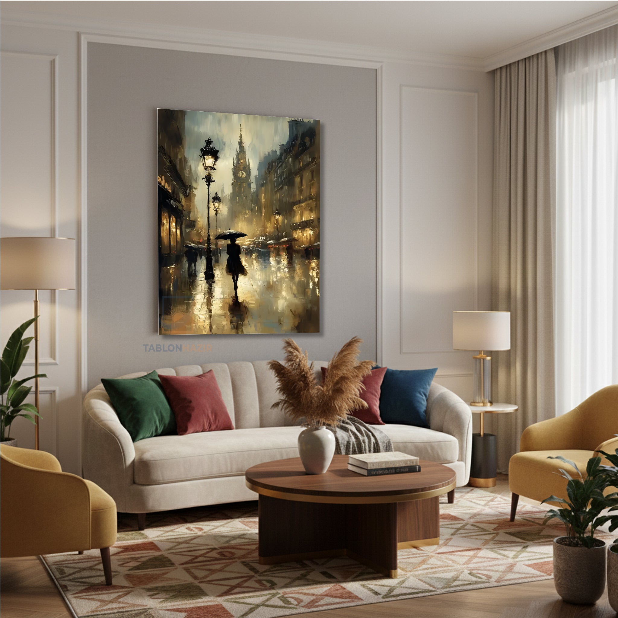 Dikey Kanvas Tablo Salon Duvar Tablosu Yagmurlu Sehir Yeni Ev Hediyesi Ofis Tablosu