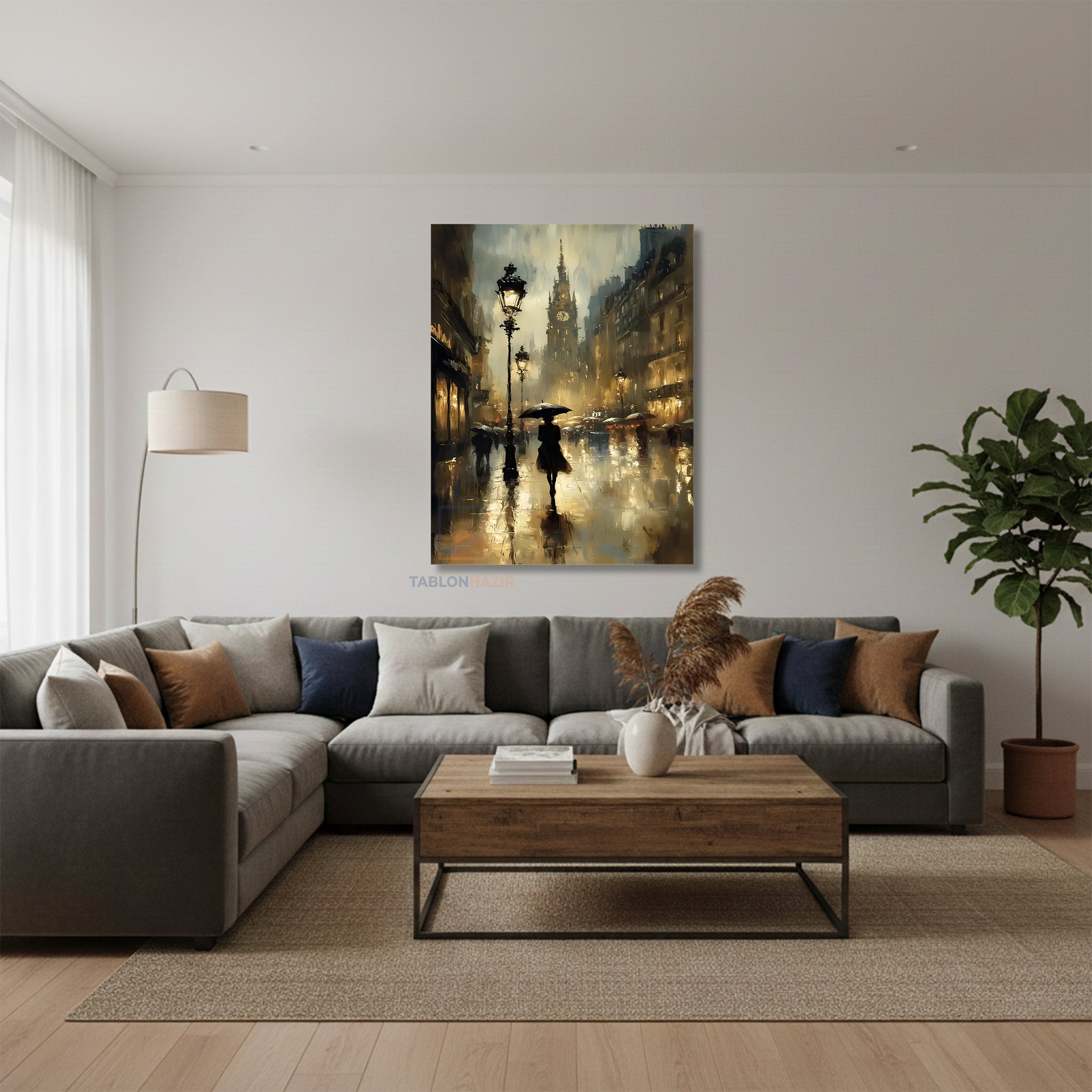 Dikey Kanvas Tablo Salon Duvar Tablosu Yagmurlu Sehir Yeni Ev Hediyesi Ofis Tablosu