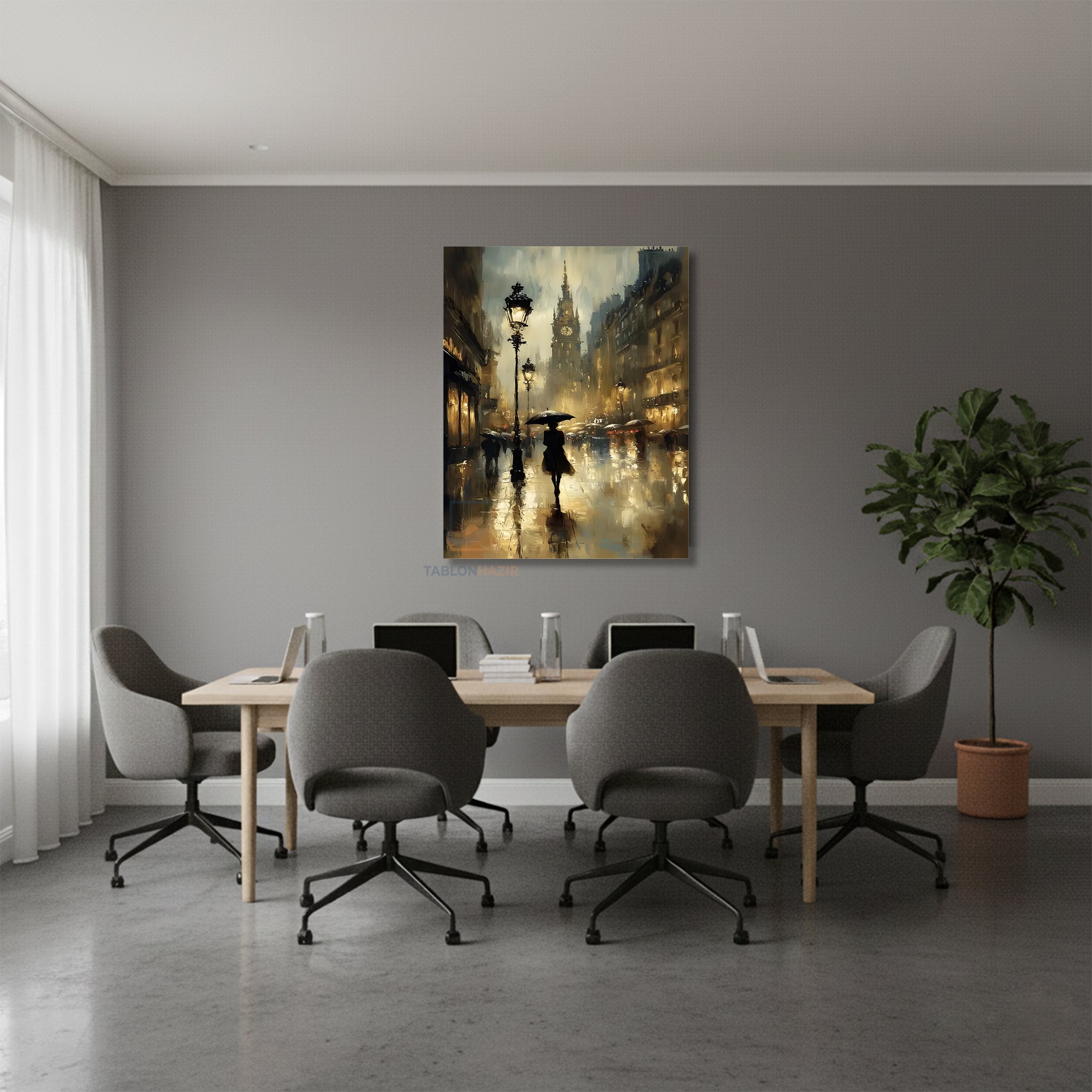 Dikey Kanvas Tablo Salon Duvar Tablosu Yagmurlu Sehir Yeni Ev Hediyesi Ofis Tablosu