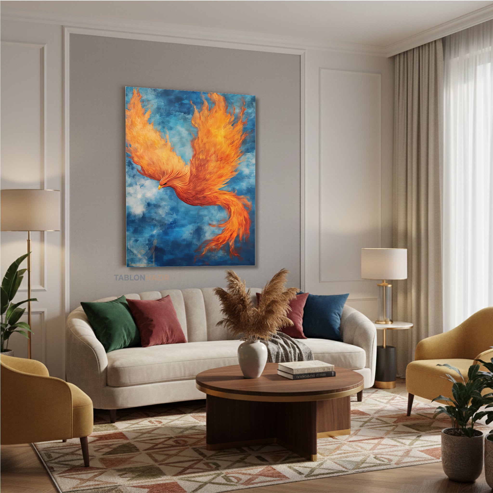 Dikey Kanvas Tablo Salon Duvar Tablosu Yanan Anka Kuşu Yeni Ev Hediyesi Ofis Tablosu