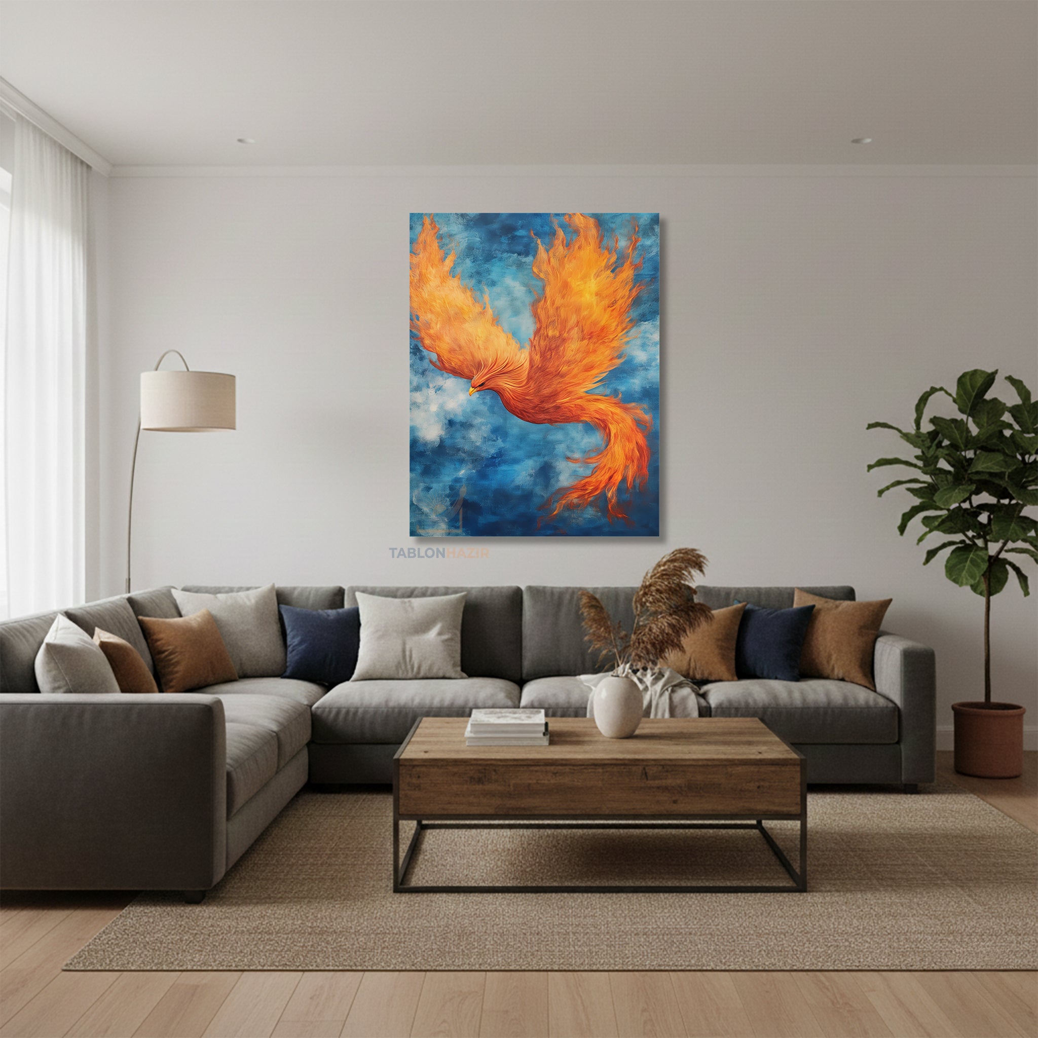 Dikey Kanvas Tablo Salon Duvar Tablosu Yanan Anka Kuşu Yeni Ev Hediyesi Ofis Tablosu