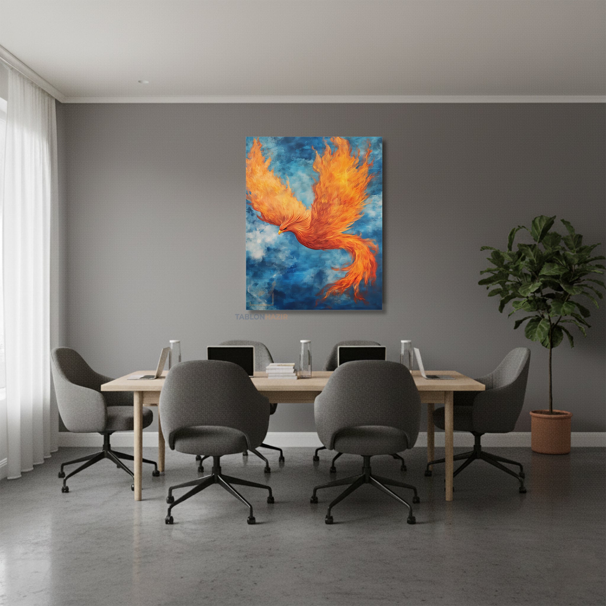 Dikey Kanvas Tablo Salon Duvar Tablosu Yanan Anka Kuşu Yeni Ev Hediyesi Ofis Tablosu