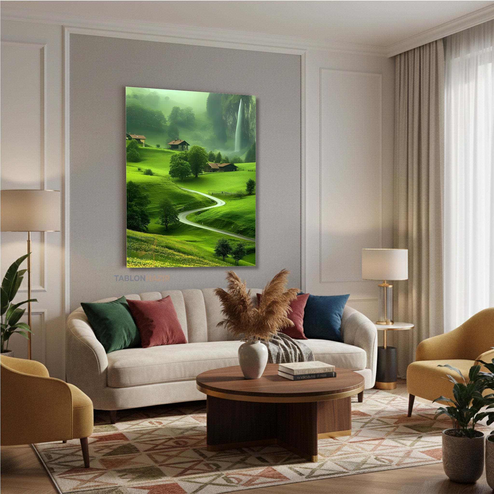 Dikey Kanvas Tablo Salon Duvar Tablosu Yesil Vadi Yeni Ev Hediyesi Ofis Tablosu