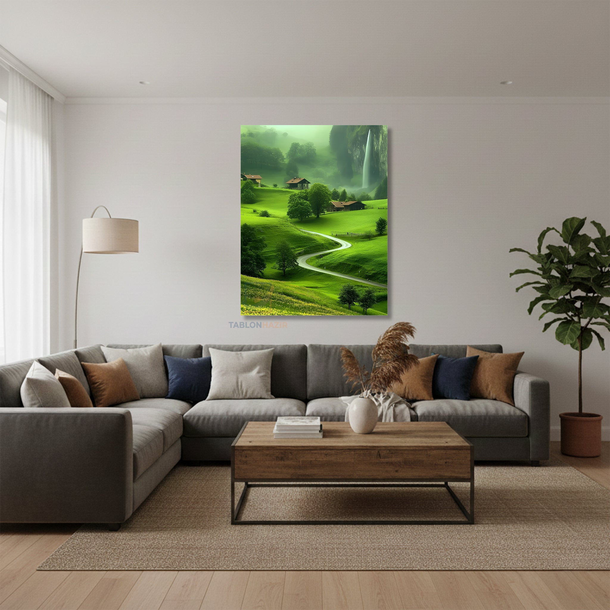 Dikey Kanvas Tablo Salon Duvar Tablosu Yesil Vadi Yeni Ev Hediyesi Ofis Tablosu