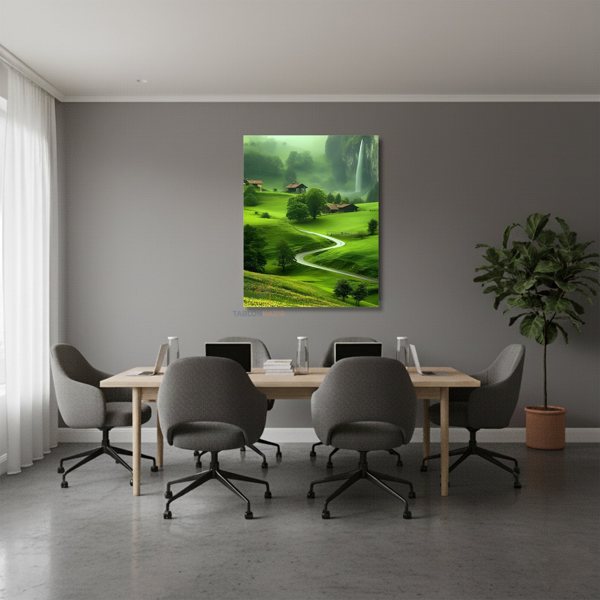 Dikey Kanvas Tablo Salon Duvar Tablosu Yesil Vadi Yeni Ev Hediyesi Ofis Tablosu