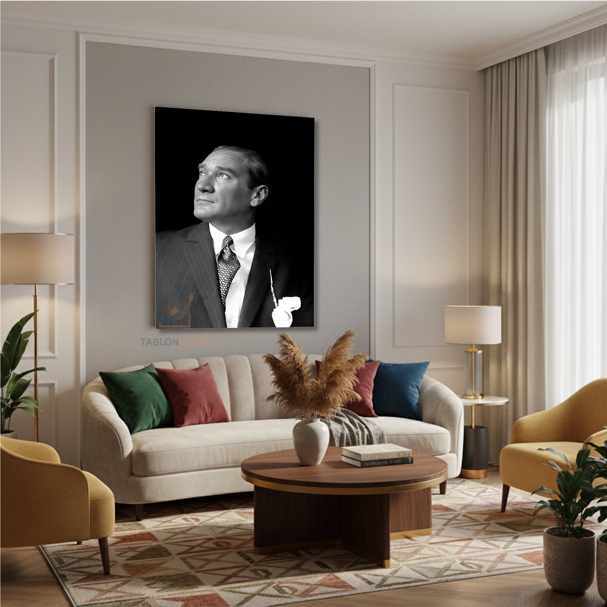 Dikey Kanvas Tablo Salon Duvar Tablosu Yukari Bakan Atatürk Yeni Ev Hediyesi Ofis Tablosu