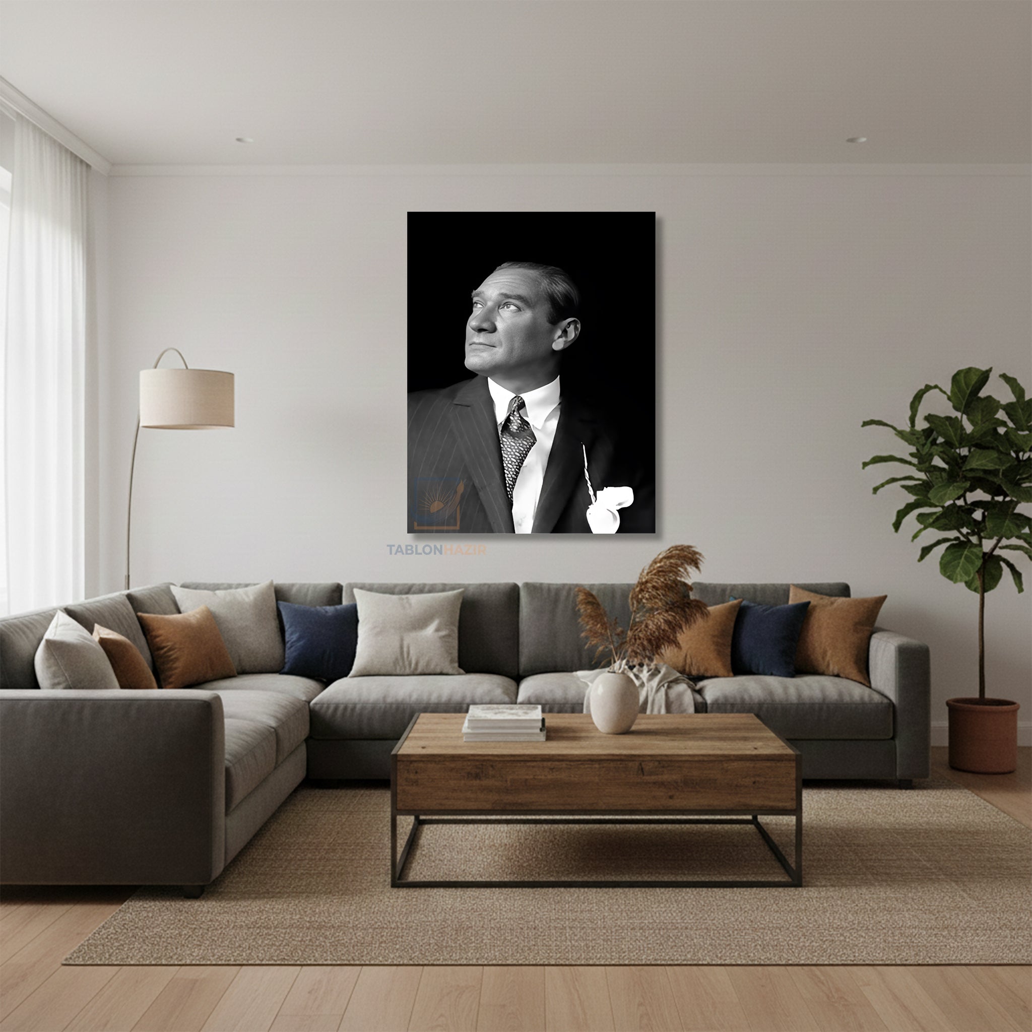 Dikey Kanvas Tablo Salon Duvar Tablosu Yukari Bakan Atatürk Yeni Ev Hediyesi Ofis Tablosu