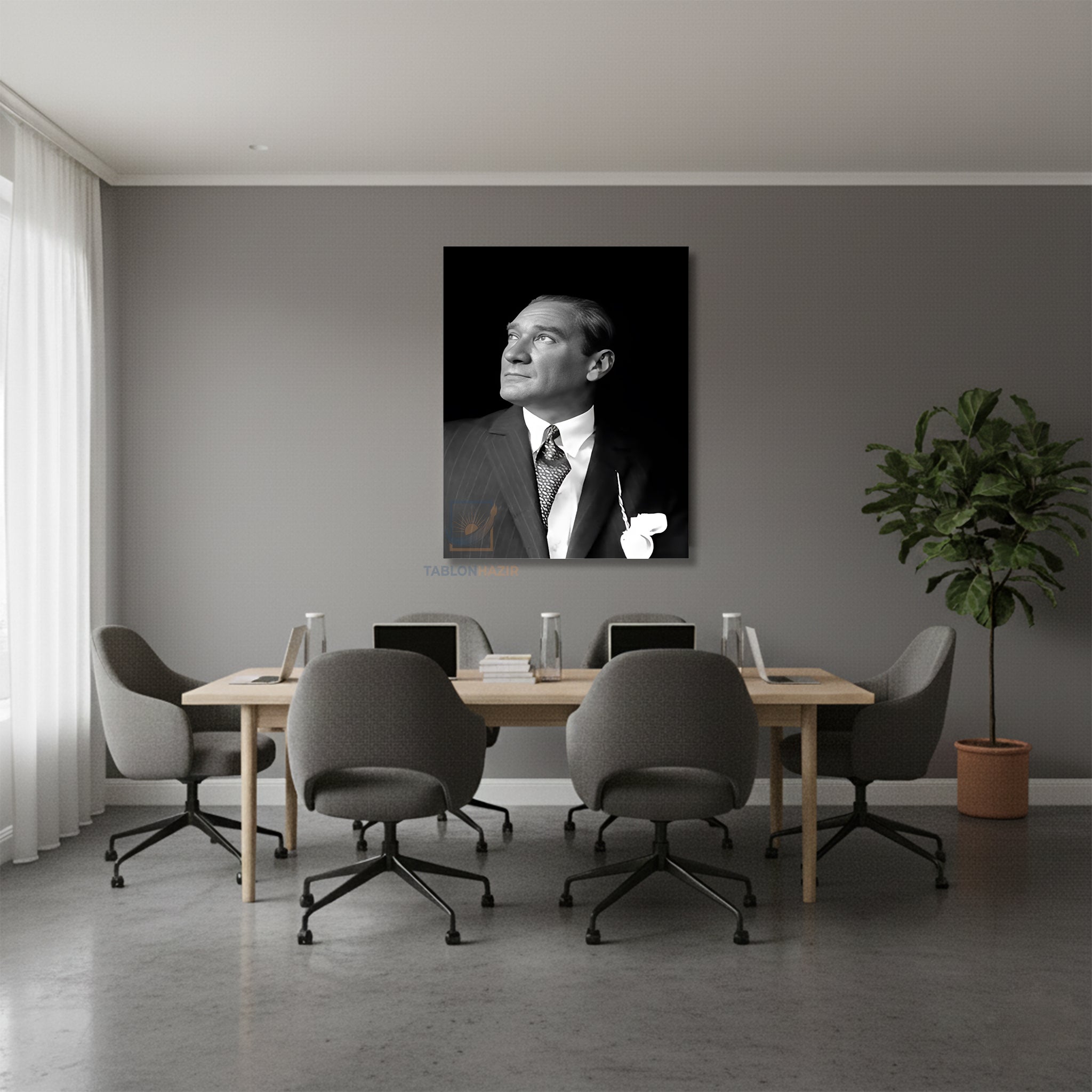 Dikey Kanvas Tablo Salon Duvar Tablosu Yukari Bakan Atatürk Yeni Ev Hediyesi Ofis Tablosu