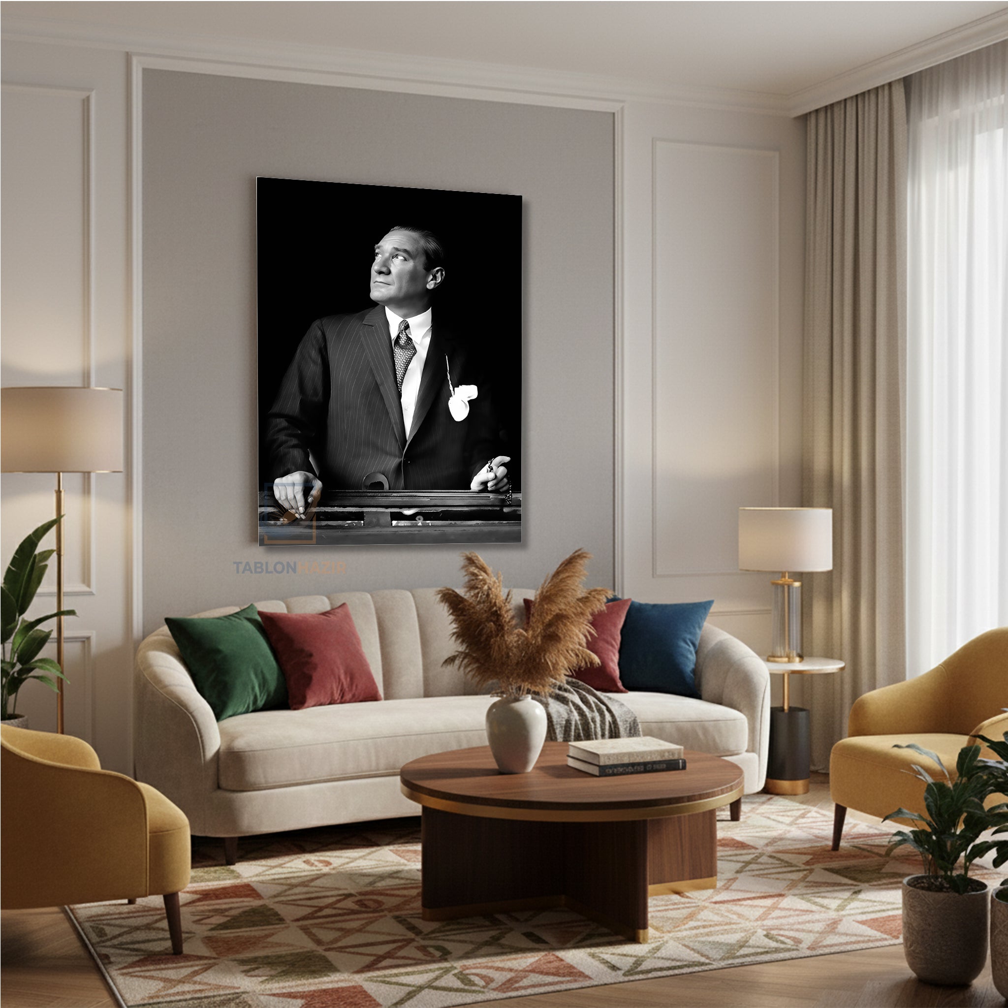 Dikey Kanvas Tablo Salon Duvar Tablosu Yukarıbakan Atatürk 1 Yeni Ev Hediyesi Ofis Tablosu