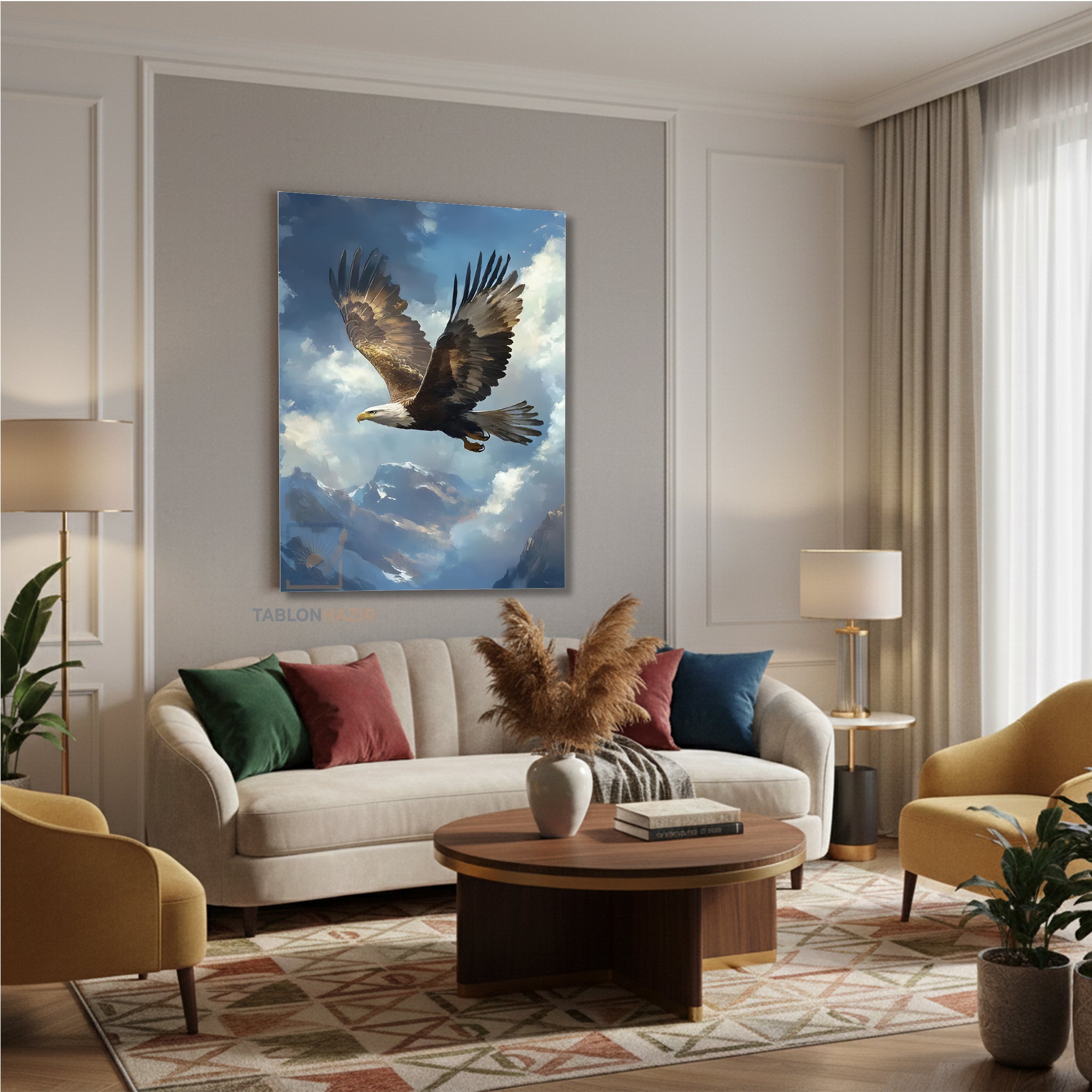 Dikey Kanvas Tablo Salon Duvar Tablosu Yuksekten Uçan Kartal Yeni Ev Hediyesi Ofis Tablosu