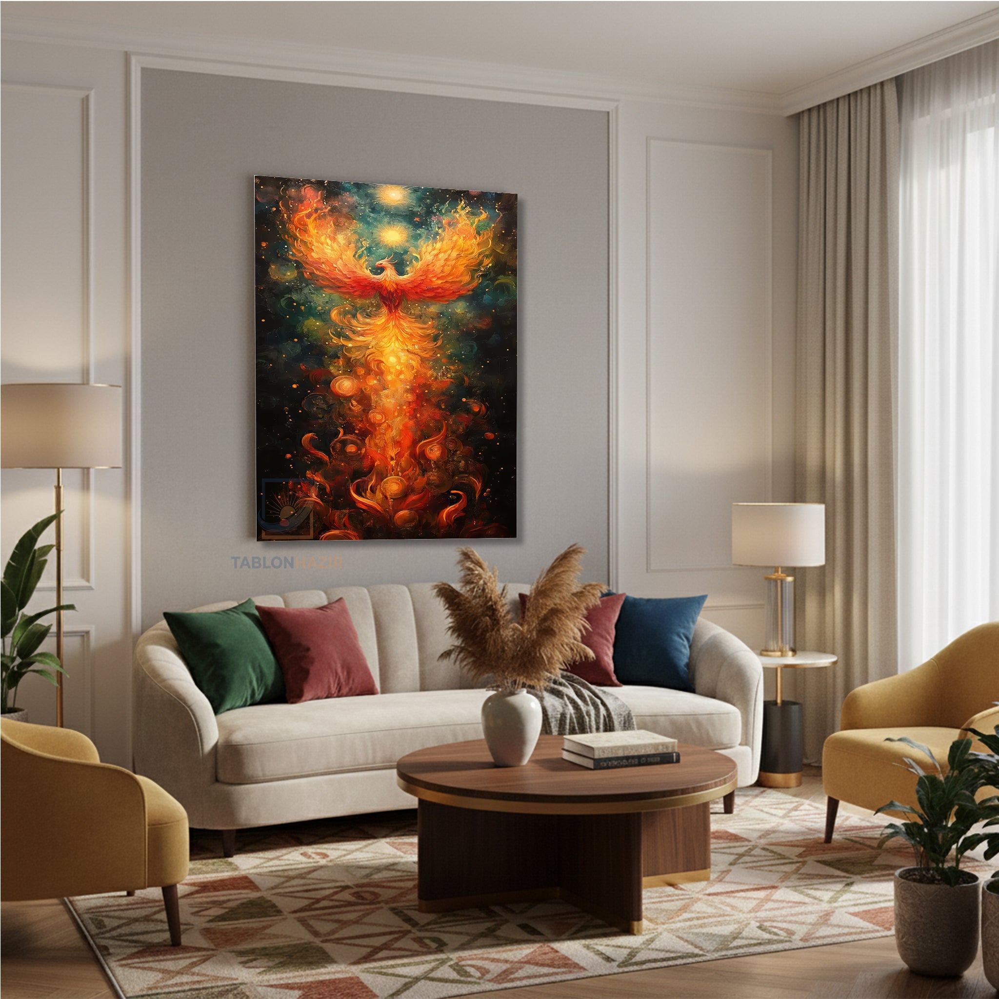 Dikey Kanvas Tablo Salon Duvar Tablosu Yukselen Anka Kuşu Yeni Ev Hediyesi Ofis Tablosu