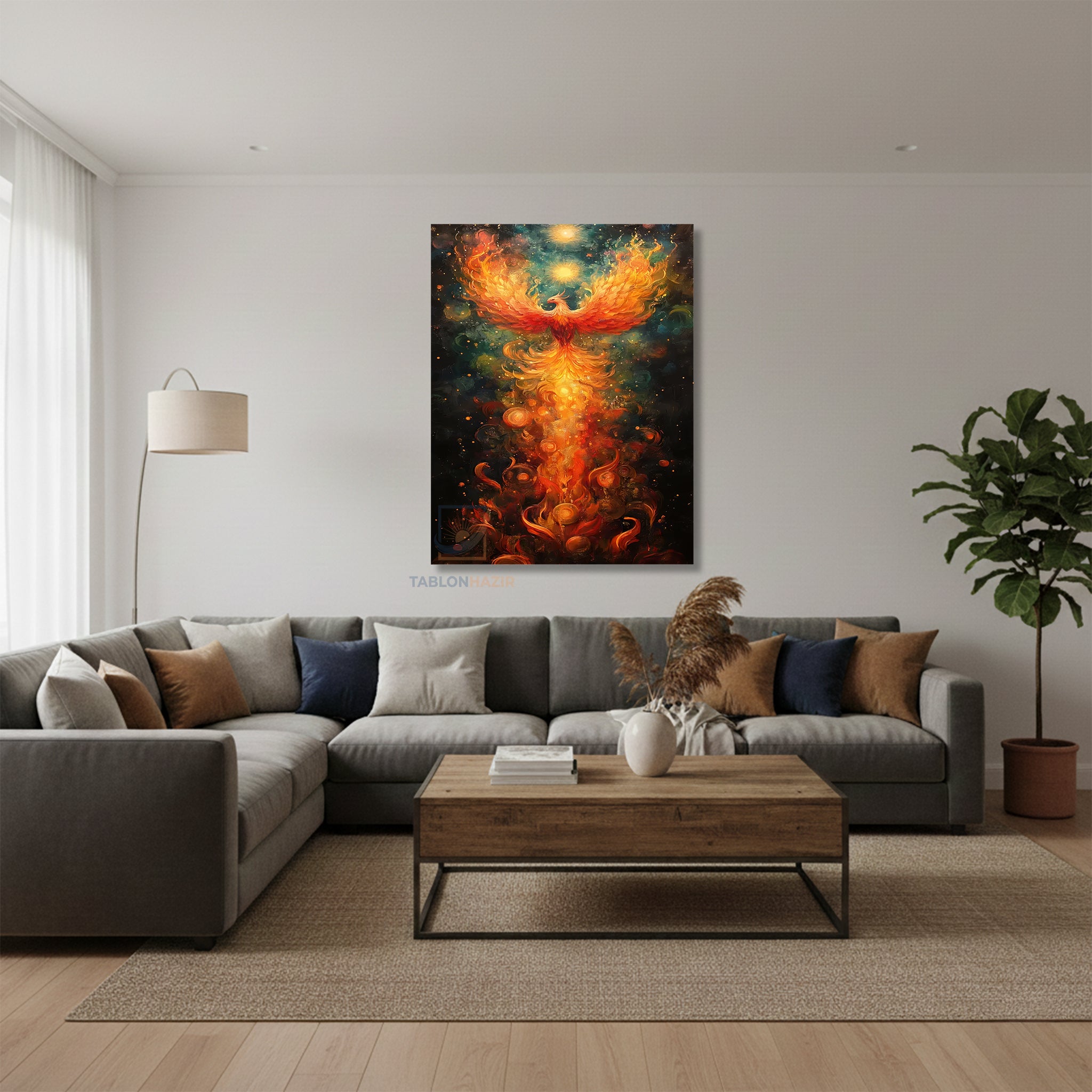 Dikey Kanvas Tablo Salon Duvar Tablosu Yukselen Anka Kuşu Yeni Ev Hediyesi Ofis Tablosu