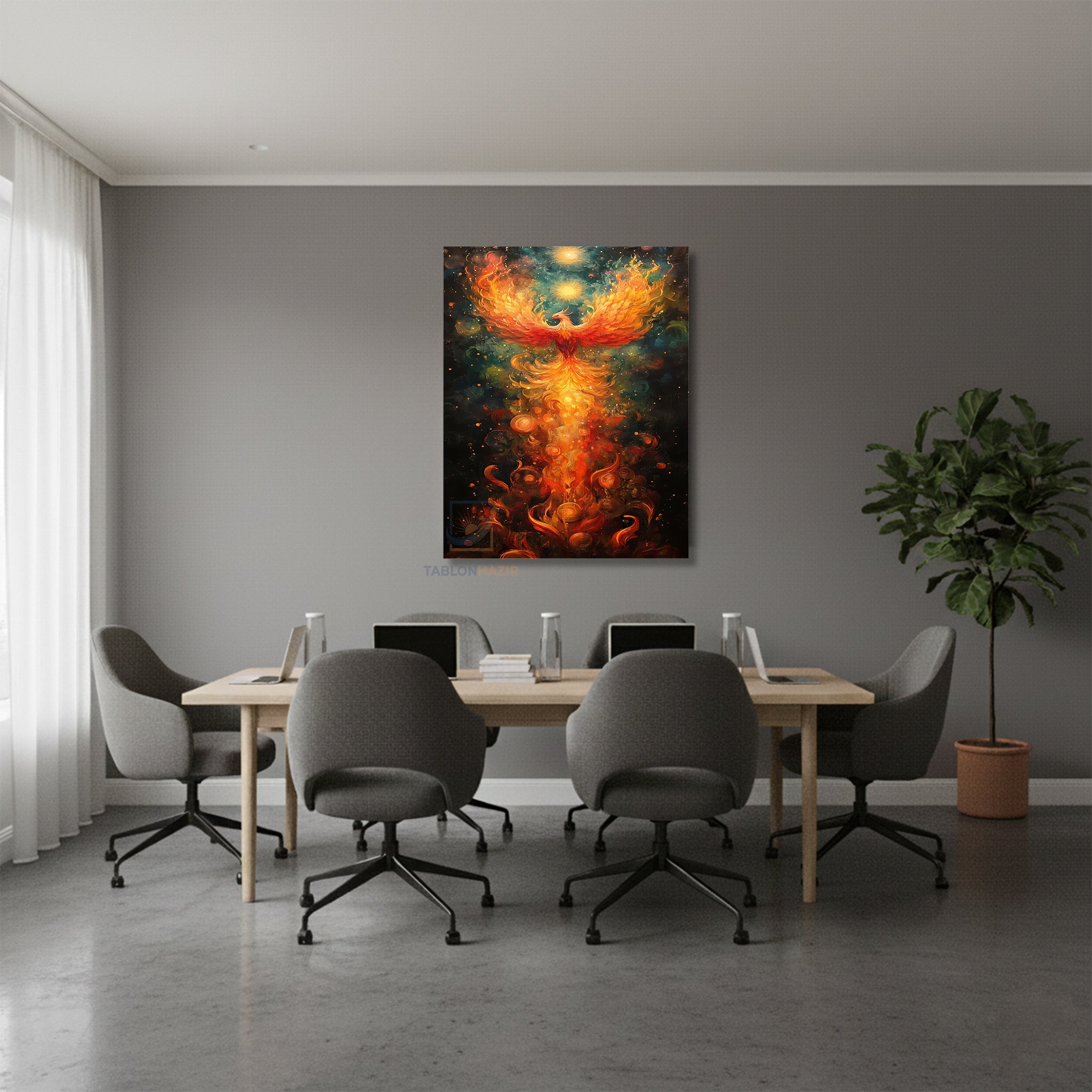 Dikey Kanvas Tablo Salon Duvar Tablosu Yukselen Anka Kuşu Yeni Ev Hediyesi Ofis Tablosu