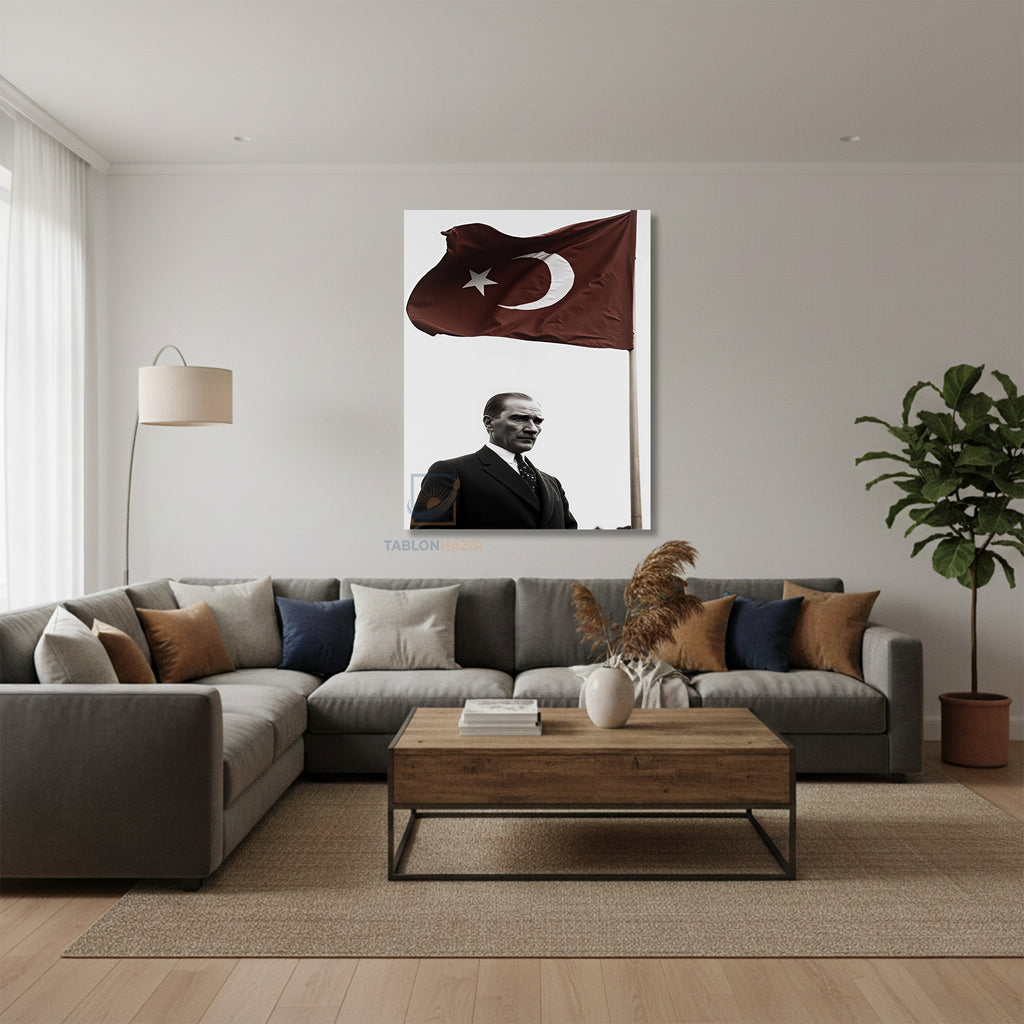 Dikey Kanvas Tablo Salon Duvar Tablosu Bayrak Ve Atatürk Yeni Ev Hediyesi Ofis Tablosu