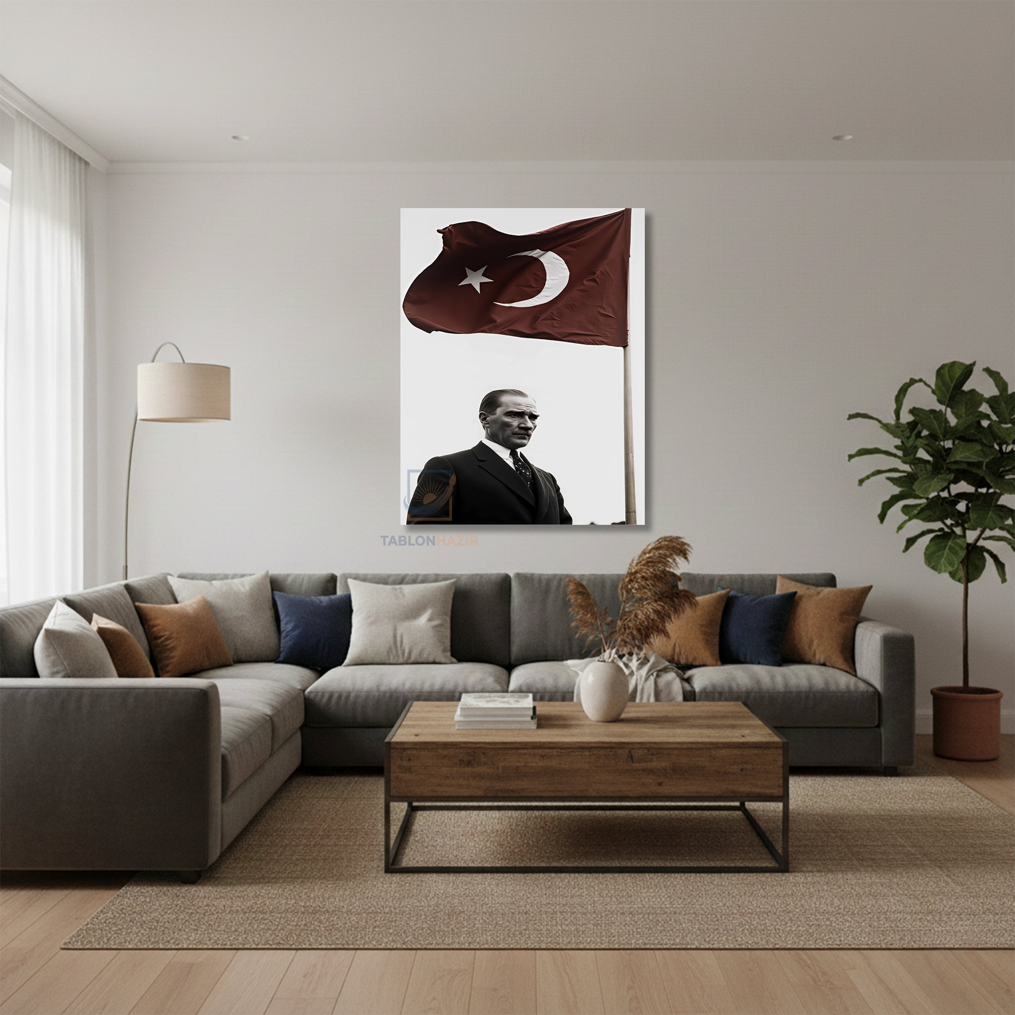 Dikey Kanvas Tablo Salon Duvar Tablosu Bayrak Ve Atatürk Yeni Ev Hediyesi Ofis Tablosu