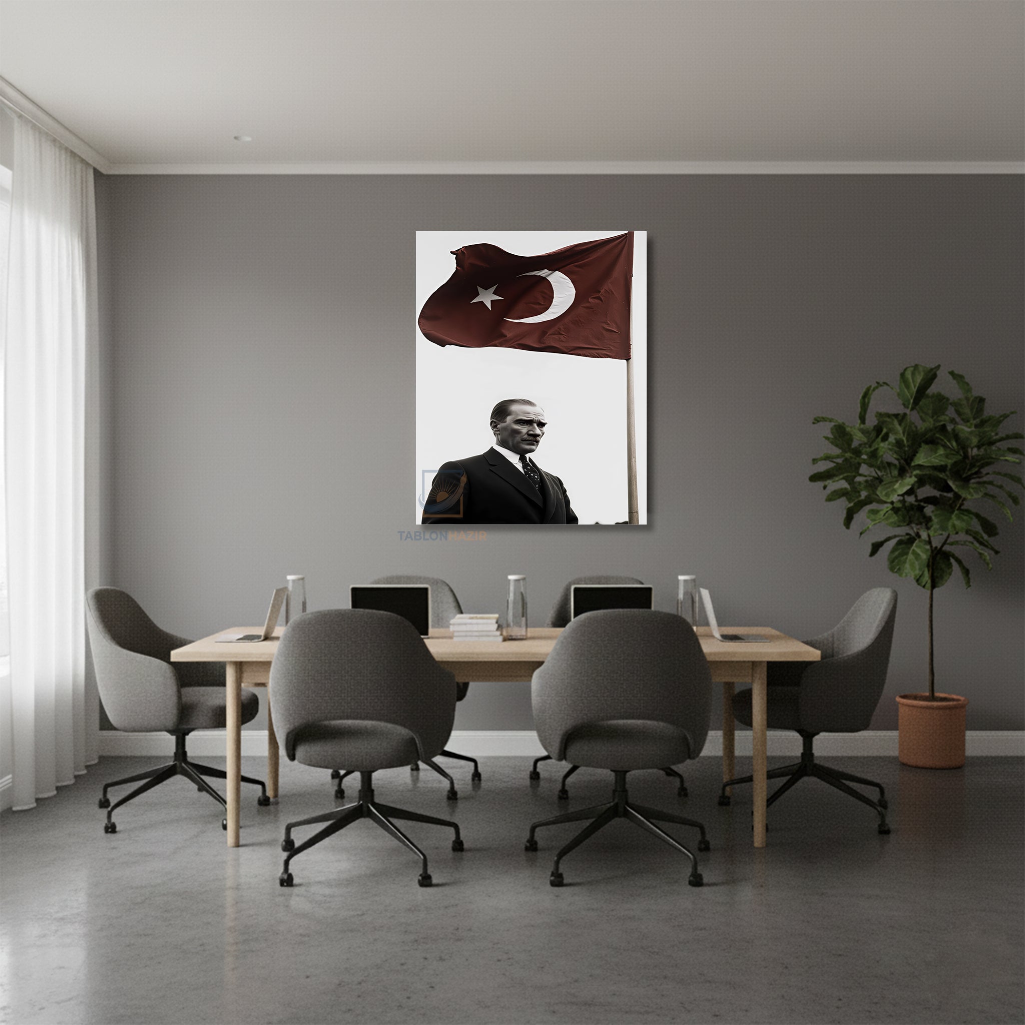 Dikey Kanvas Tablo Salon Duvar Tablosu Bayrak Ve Atatürk Yeni Ev Hediyesi Ofis Tablosu