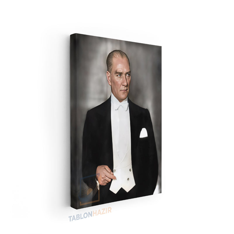 Dikey Kanvas Tablo Salon Duvar Tablosu Beyaz Gomlekli Atatürk Yeni Ev Hediyesi Ofis Tablosu