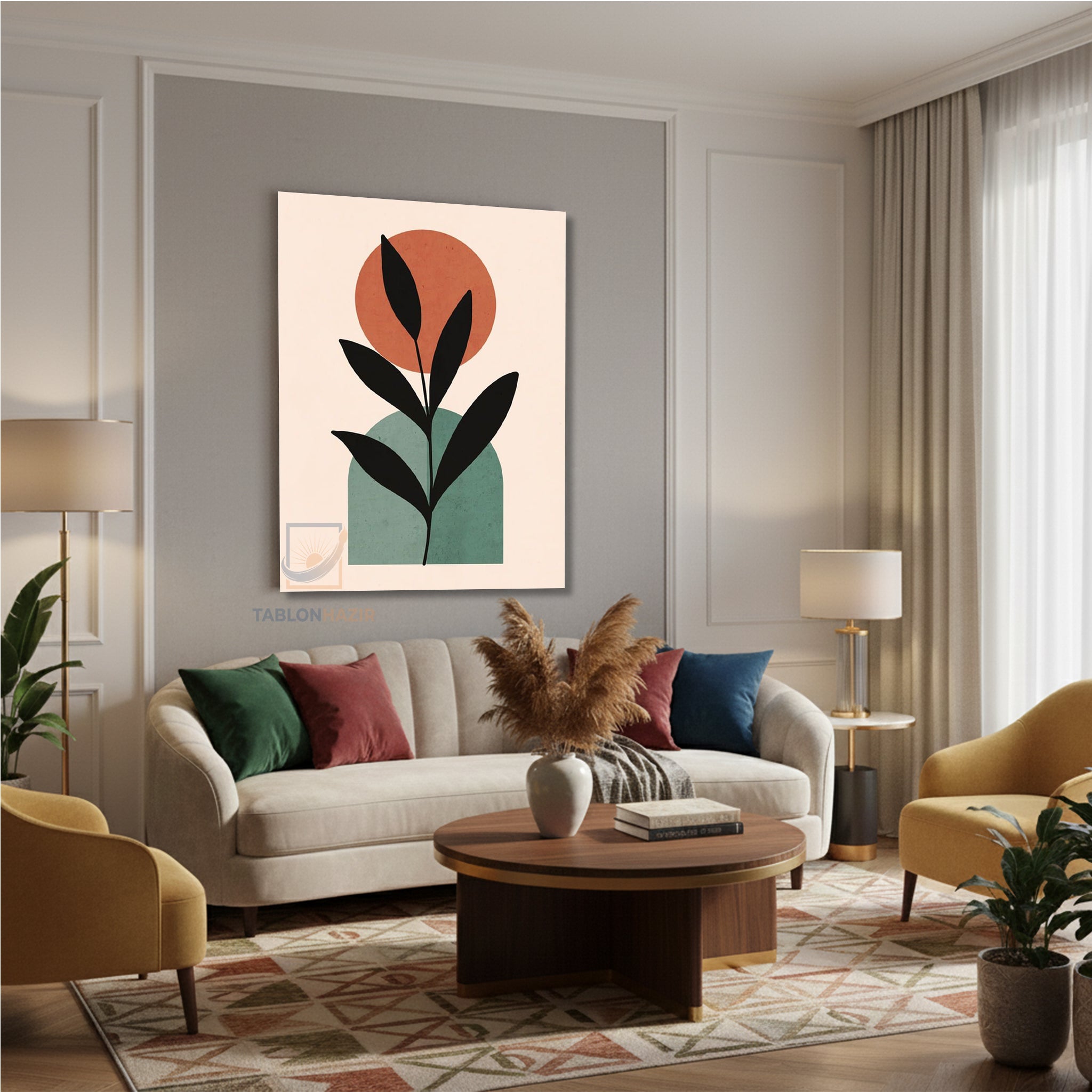 Dikey Kanvas Tablo Salon Duvar Tablosu Boho Soyut Yaprak Yeni Ev Hediyesi Ofis Tablosu
