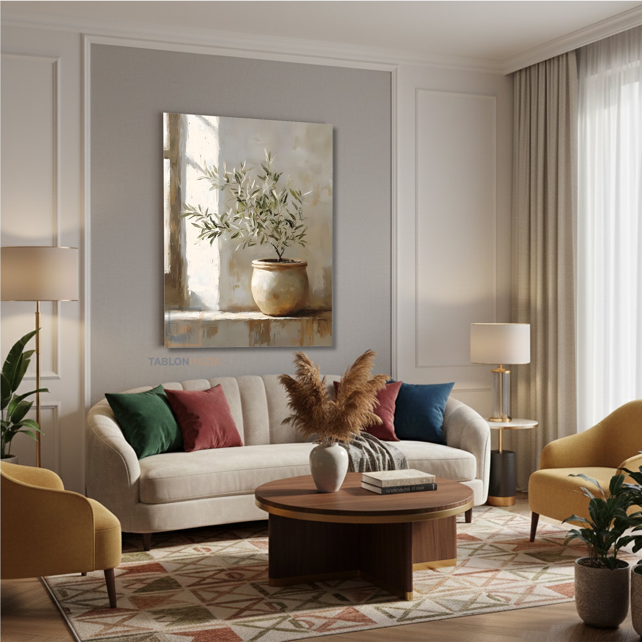 Dikey Kanvas Tablo Salon Duvar Tablosu Günes Yansiyan Vazo Yeni Ev Hediyesi Ofis Tablosu