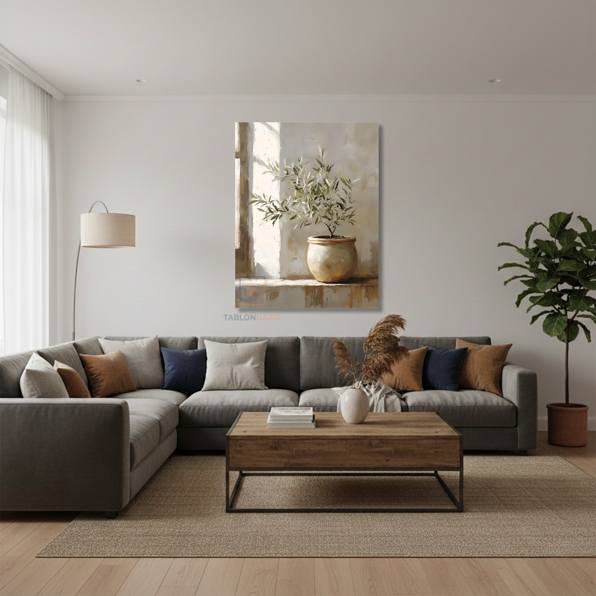 Dikey Kanvas Tablo Salon Duvar Tablosu Günes Yansiyan Vazo Yeni Ev Hediyesi Ofis Tablosu