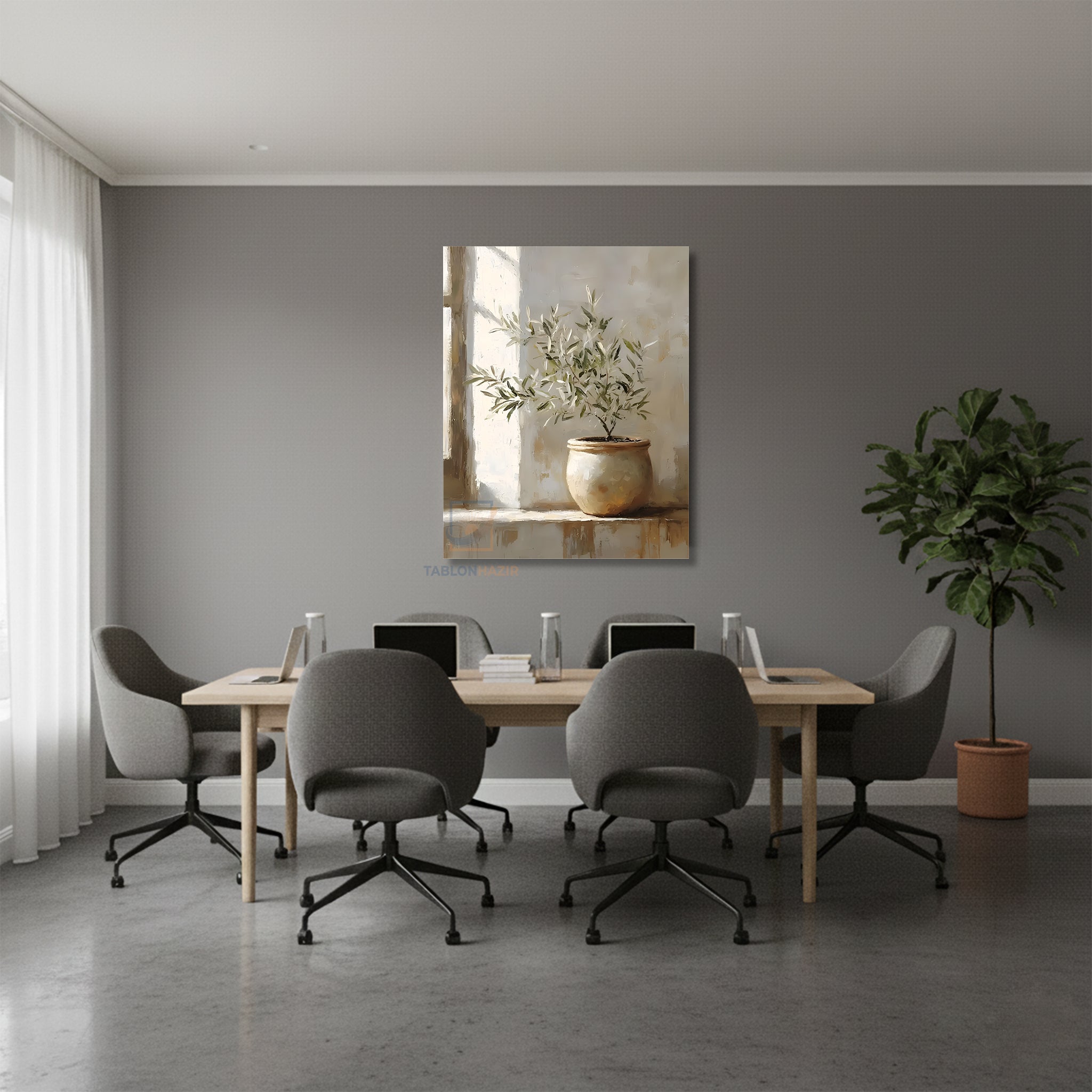 Dikey Kanvas Tablo Salon Duvar Tablosu Günes Yansiyan Vazo Yeni Ev Hediyesi Ofis Tablosu