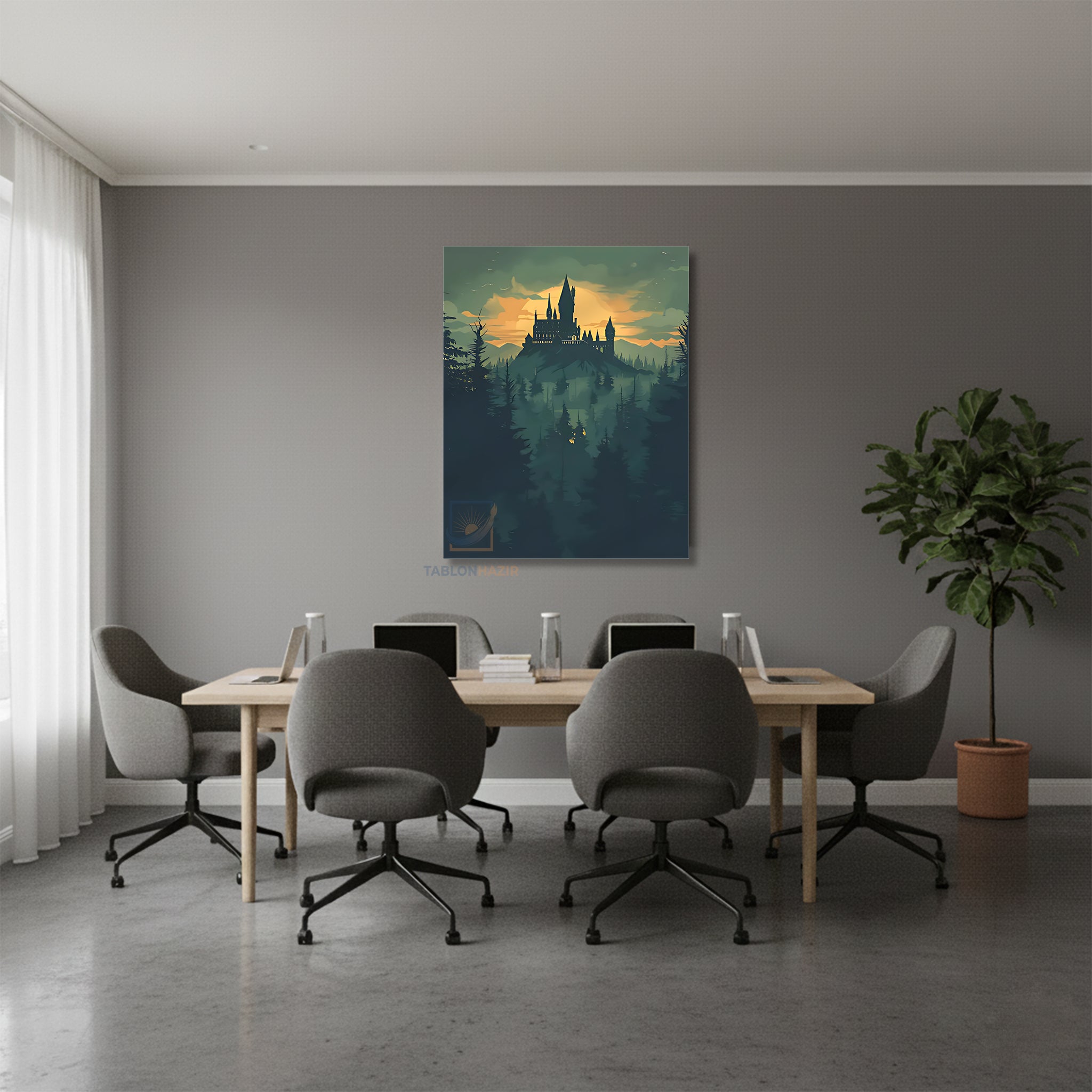 Dikey Kanvas Tablo Salon Duvar Tablosu Hogwards Orman Yeni Ev Hediyesi Ofis Tablosu