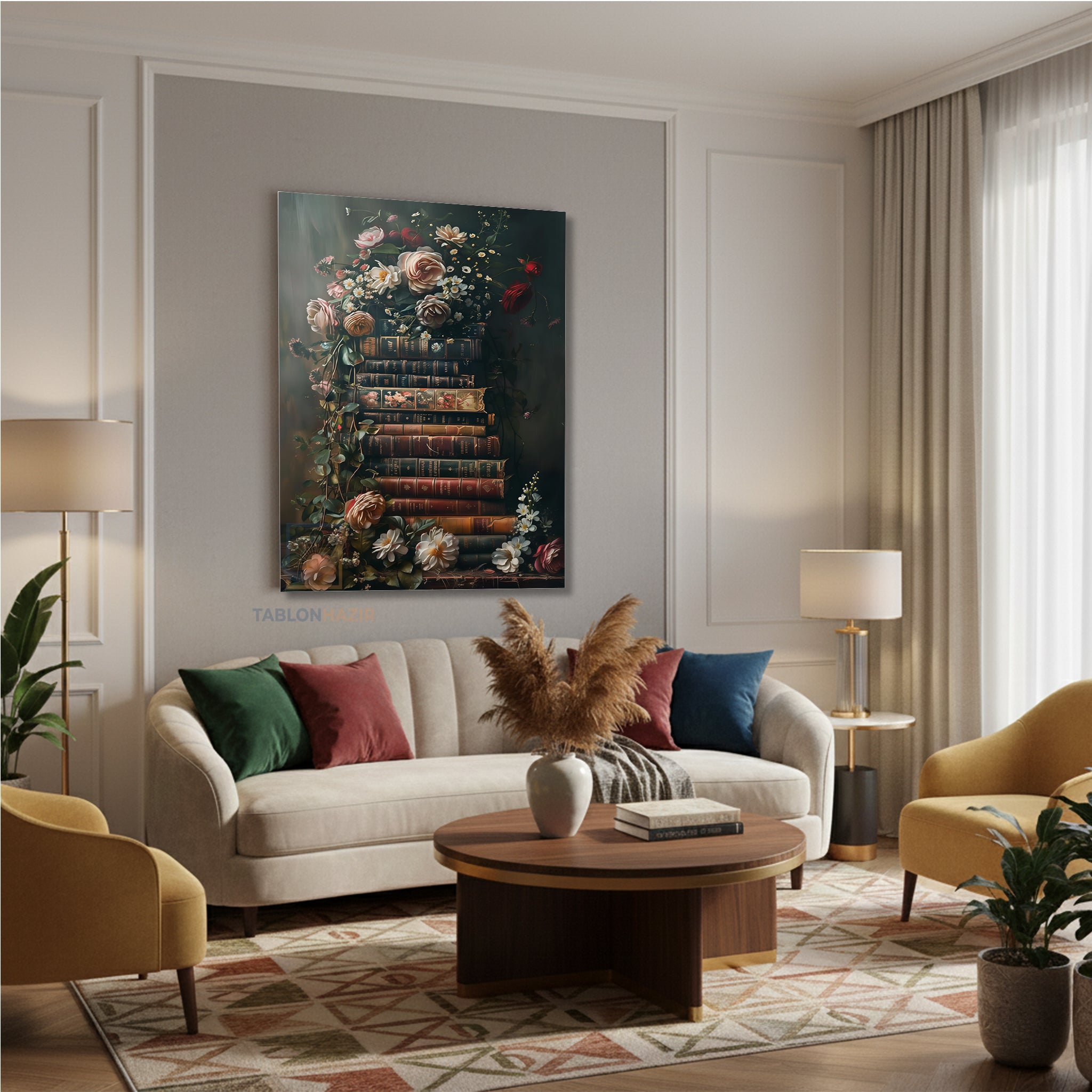 Dikey Kanvas Tablo Salon Duvar Tablosu Kanvas Kitaplarçiçek Yeni Ev Hediyesi Ofis Tablosu