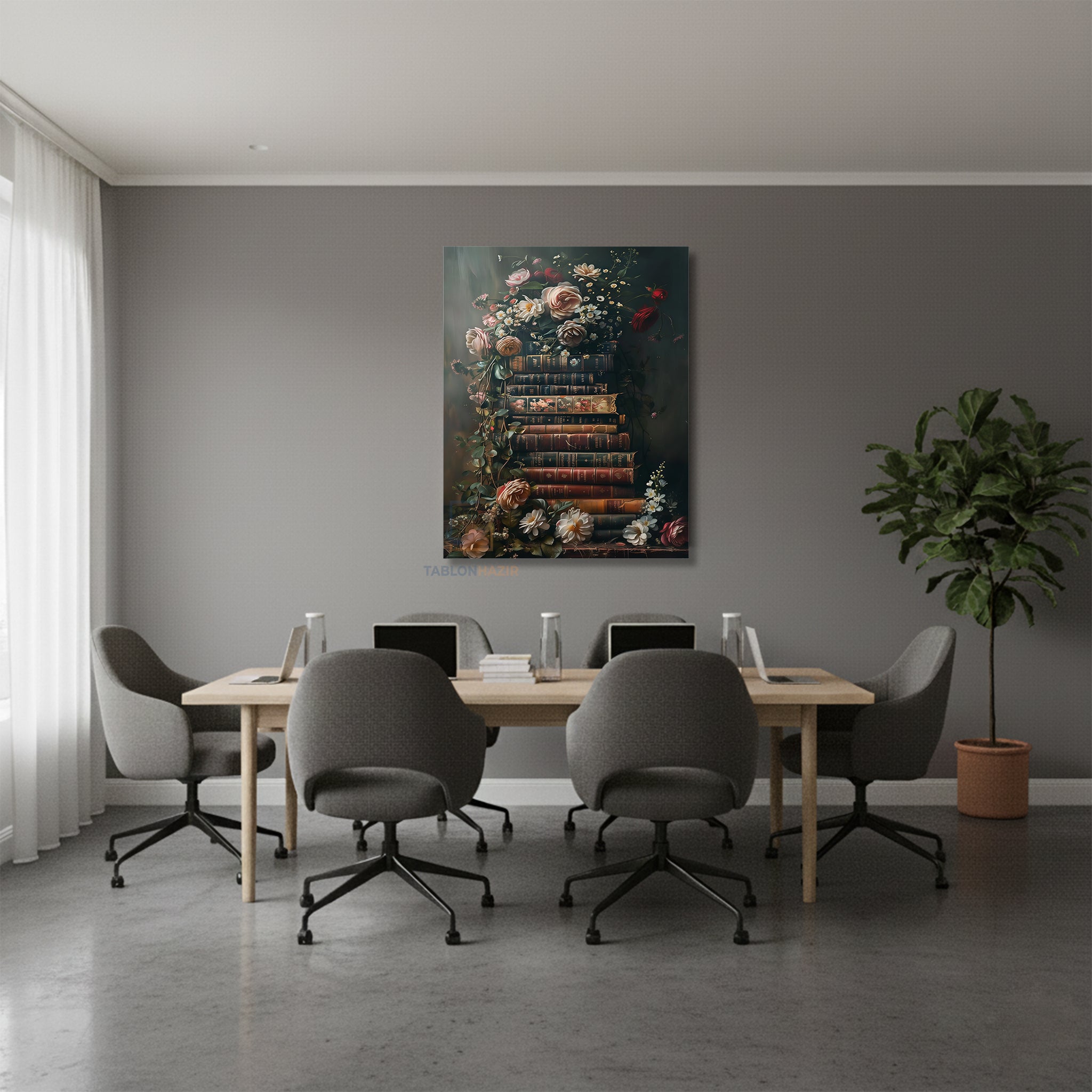 Dikey Kanvas Tablo Salon Duvar Tablosu Kanvas Kitaplarçiçek Yeni Ev Hediyesi Ofis Tablosu