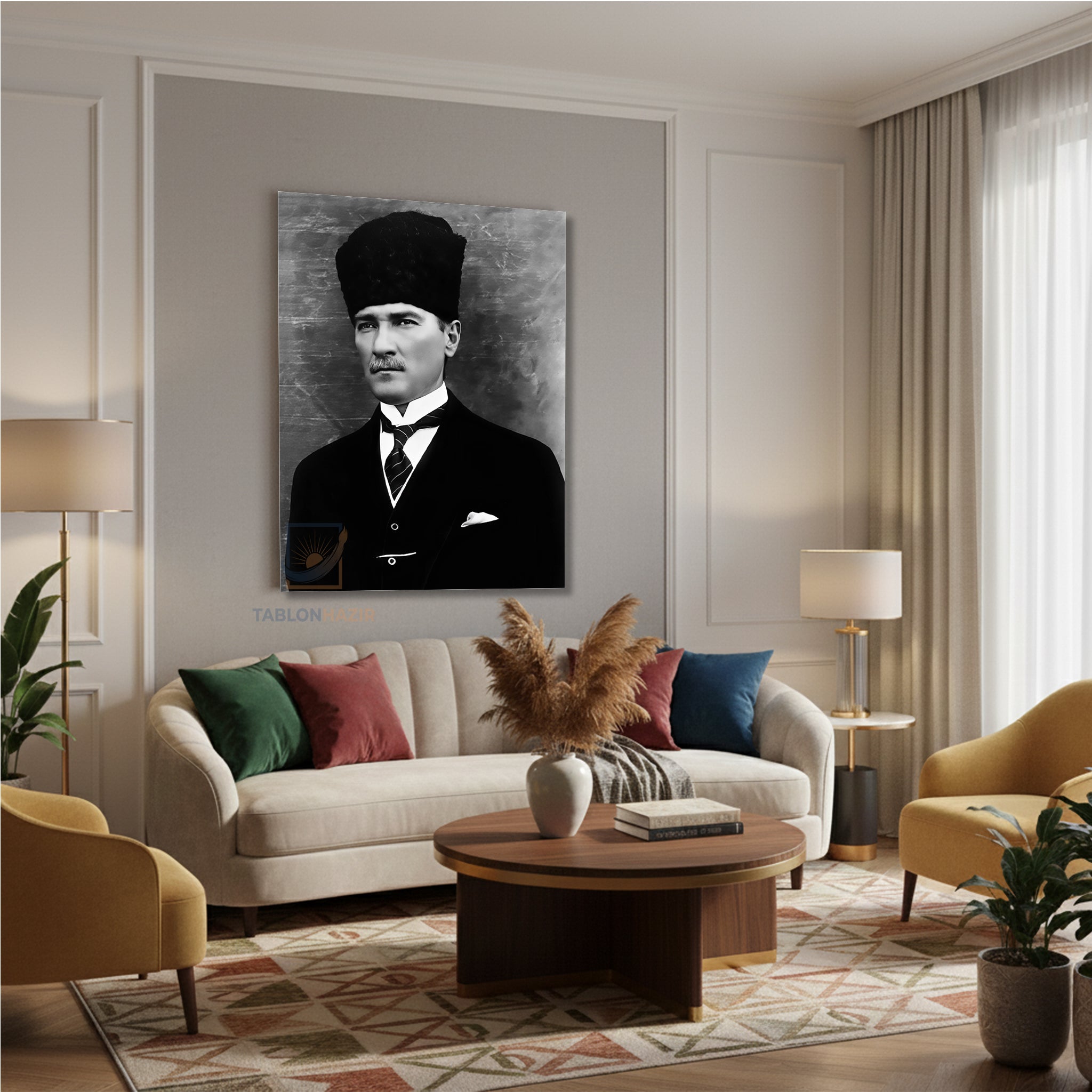 Dikey Kanvas Tablo Salon Duvar Tablosu Karakalem Atatürk Yeni Ev Hediyesi Ofis Tablosu