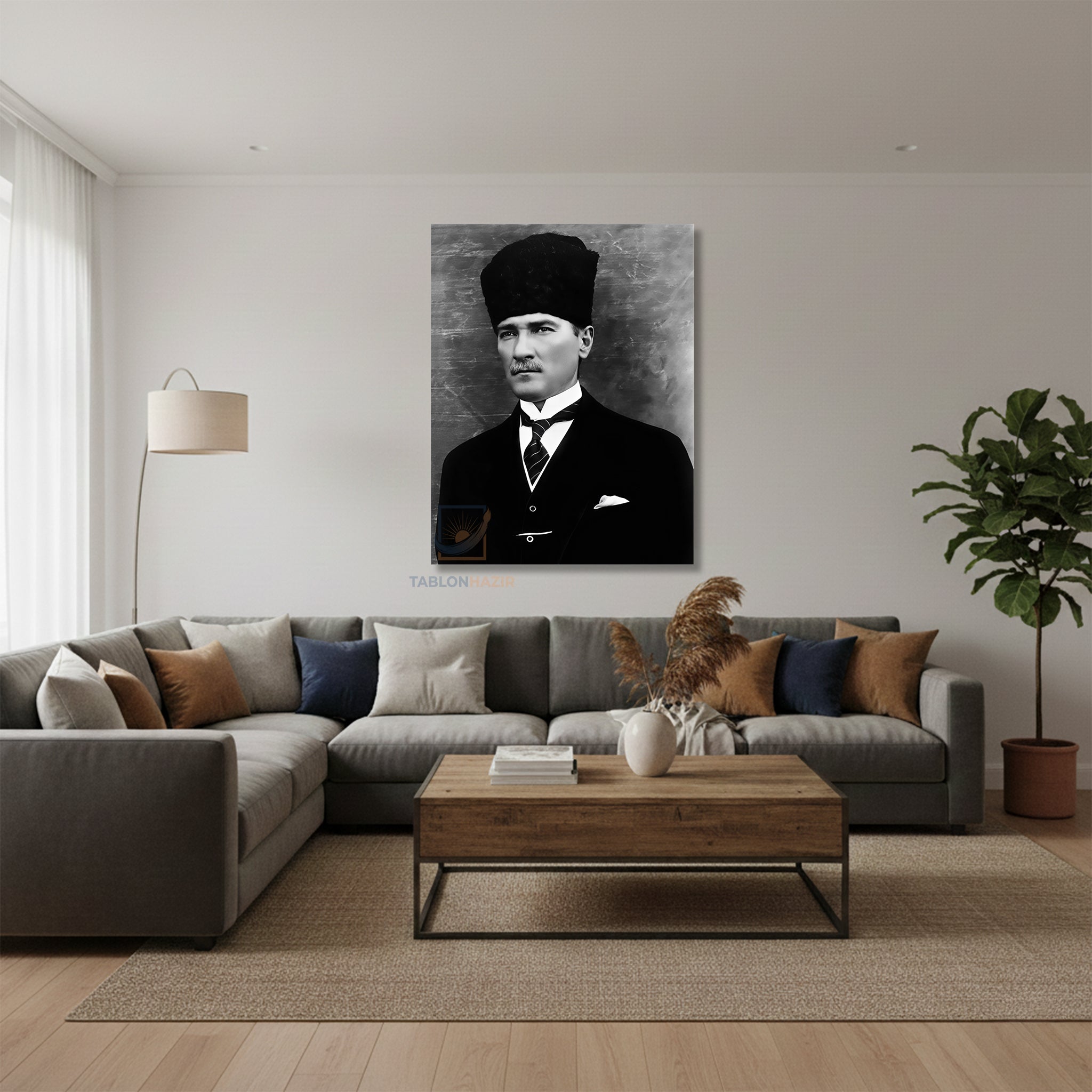 Dikey Kanvas Tablo Salon Duvar Tablosu Karakalem Atatürk Yeni Ev Hediyesi Ofis Tablosu