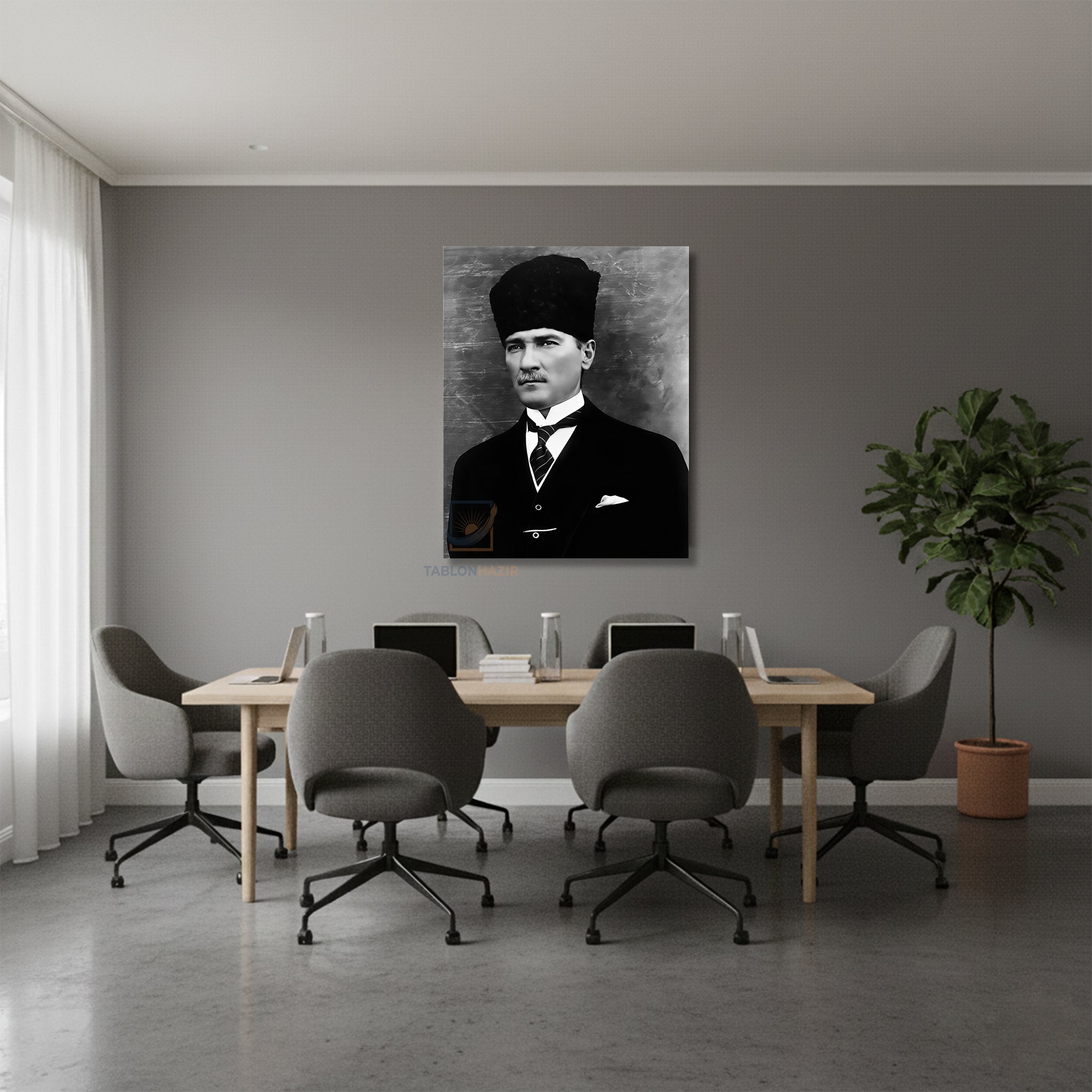 Dikey Kanvas Tablo Salon Duvar Tablosu Karakalem Atatürk Yeni Ev Hediyesi Ofis Tablosu