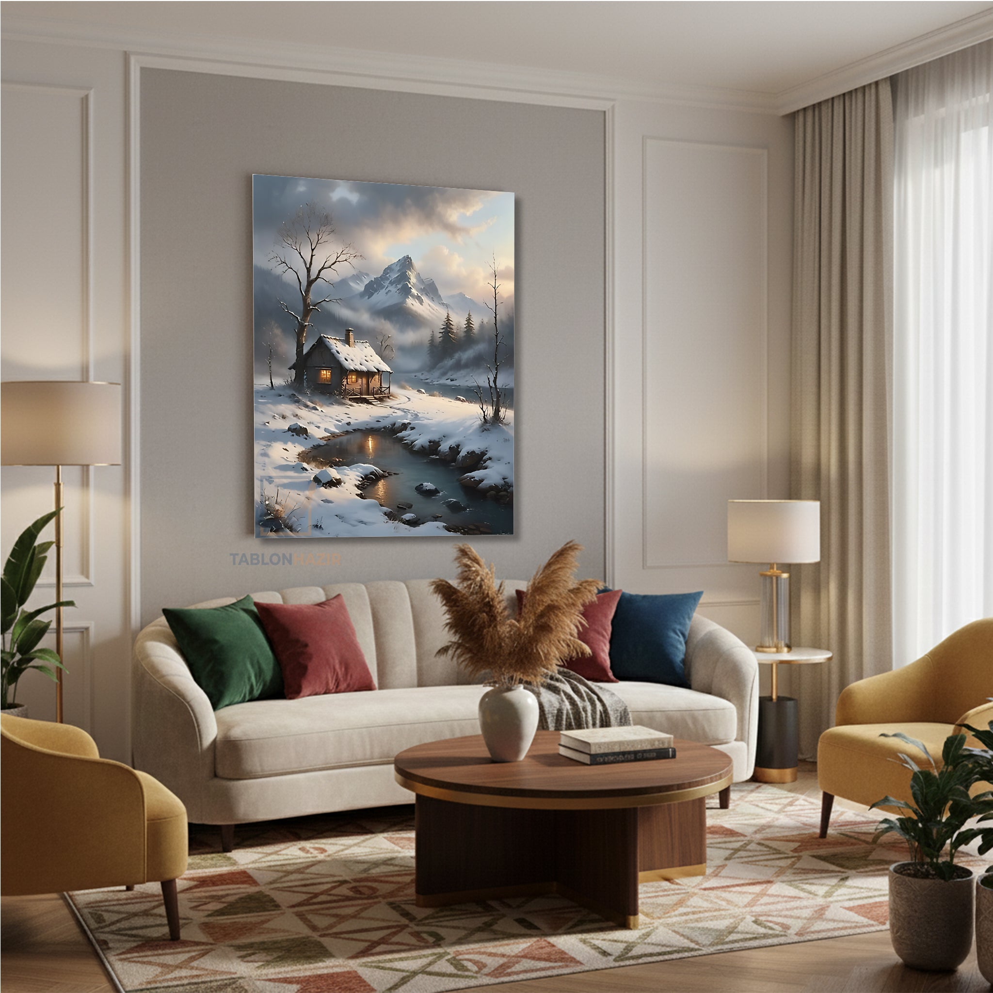 Dikey Kanvas Tablo Salon Duvar Tablosu Karli Ev Dag Yeni Ev Hediyesi Ofis Tablosu
