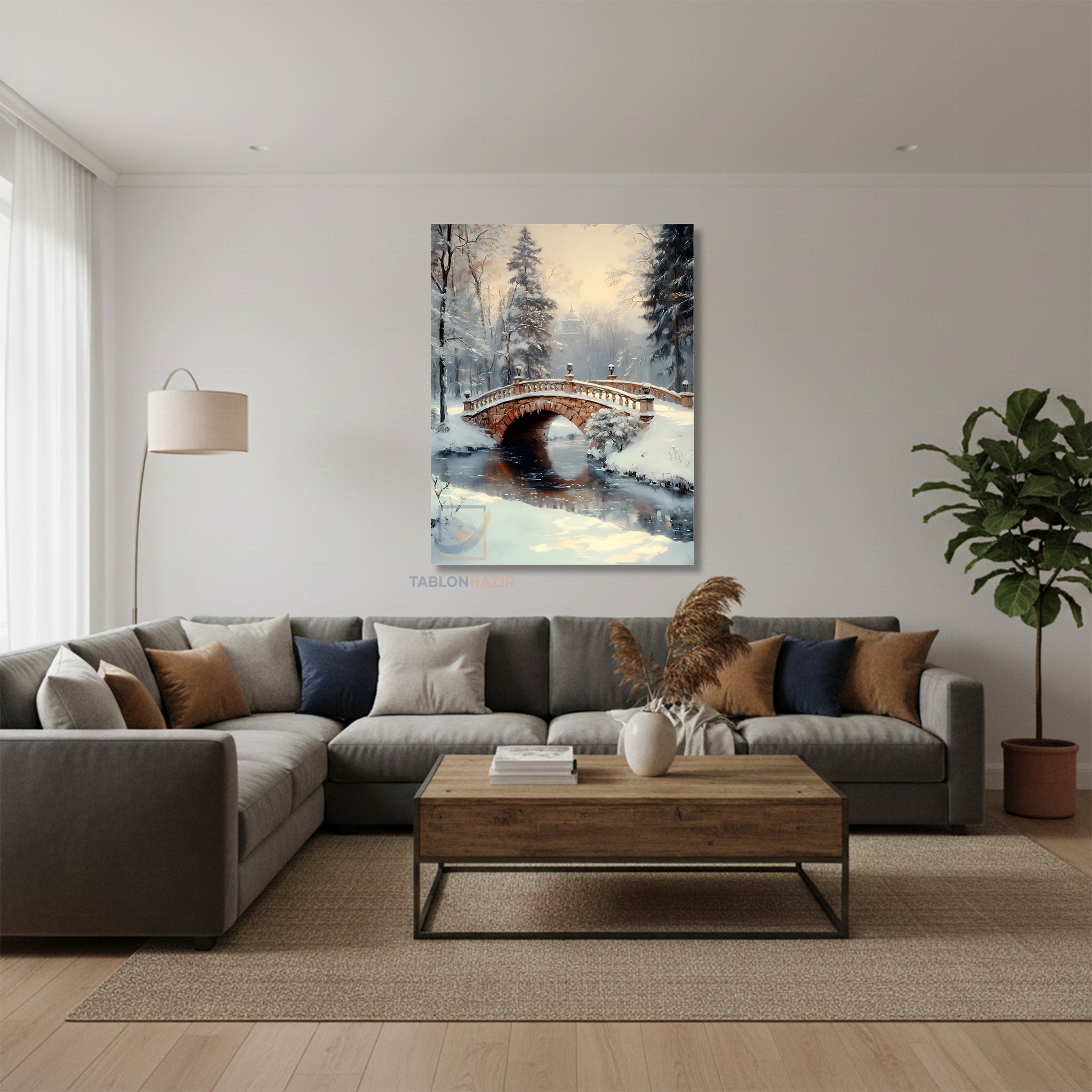Dikey Kanvas Tablo Salon Duvar Tablosu Karli Kopru Yeni Ev Hediyesi Ofis Tablosu