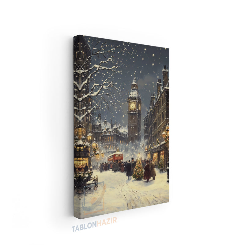 Dikey Kanvas Tablo Salon Duvar Tablosu Karlı Yeniyil Yeni Ev Hediyesi Ofis Tablosu