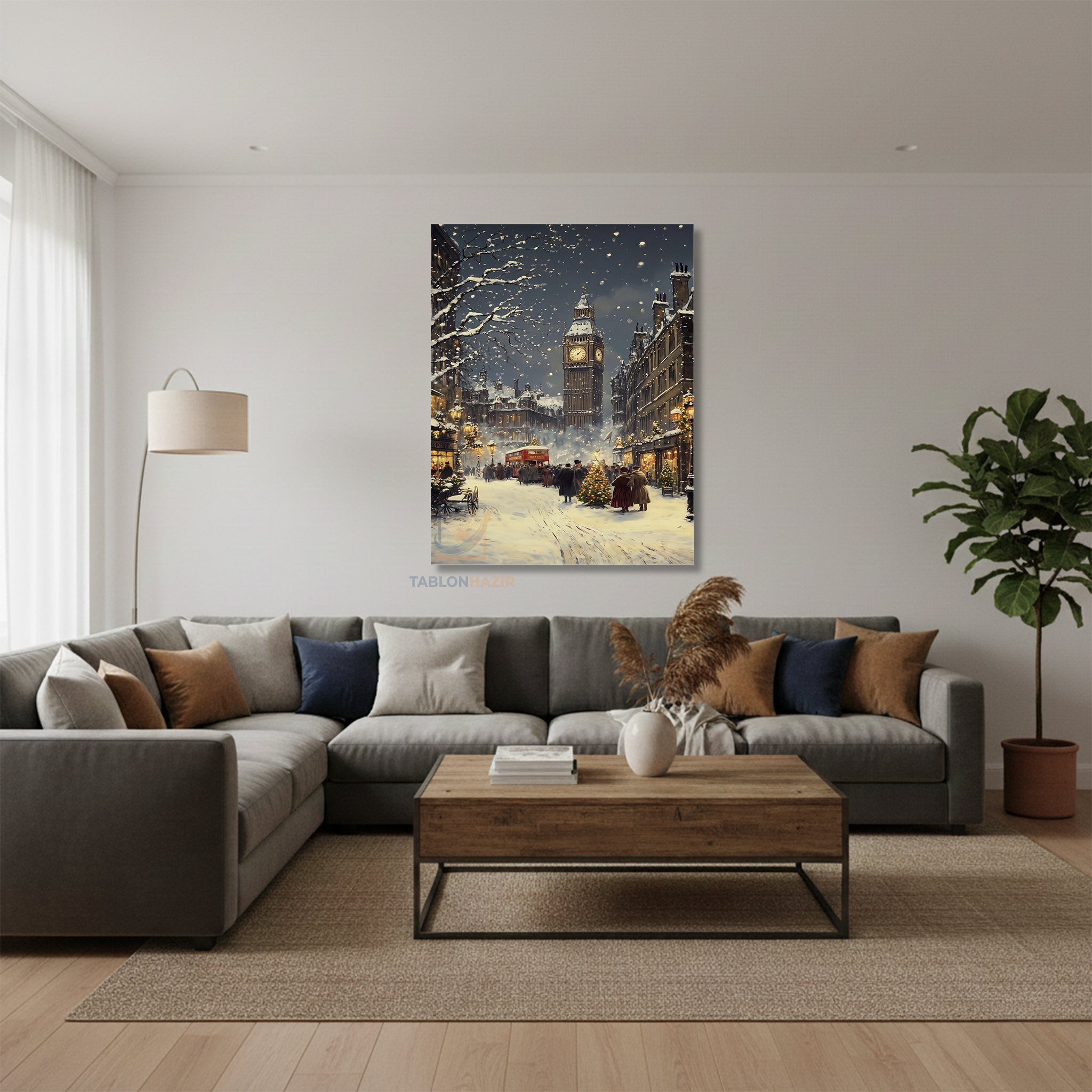 Dikey Kanvas Tablo Salon Duvar Tablosu Karlı Yeniyil Yeni Ev Hediyesi Ofis Tablosu
