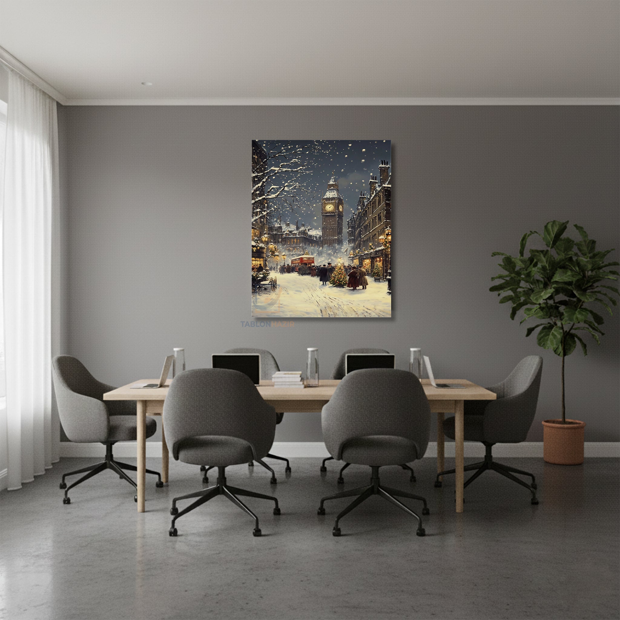 Dikey Kanvas Tablo Salon Duvar Tablosu Karlı Yeniyil Yeni Ev Hediyesi Ofis Tablosu