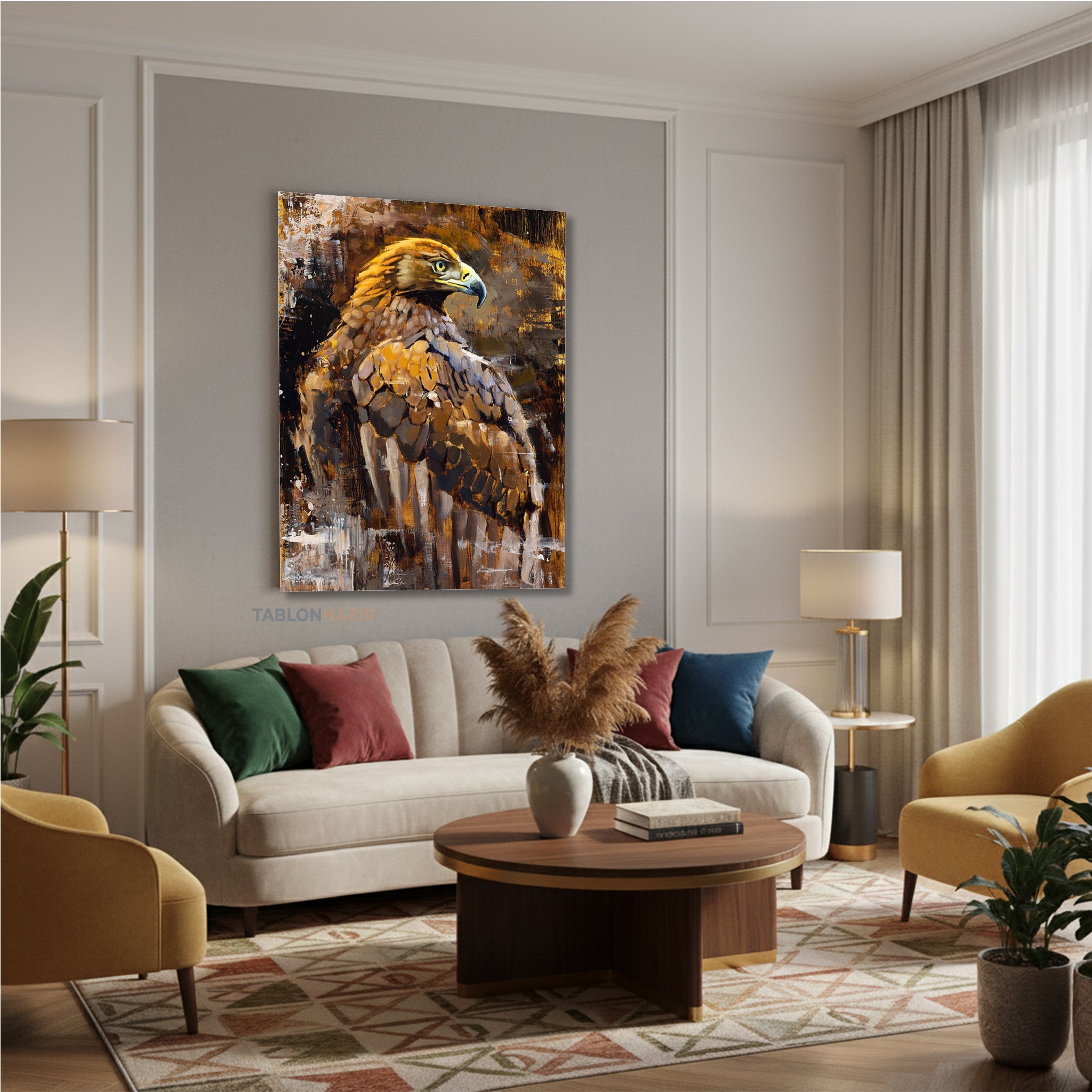 Dikey Kanvas Tablo Salon Duvar Tablosu Kartalkahverengi Yeni Ev Hediyesi Ofis Tablosu