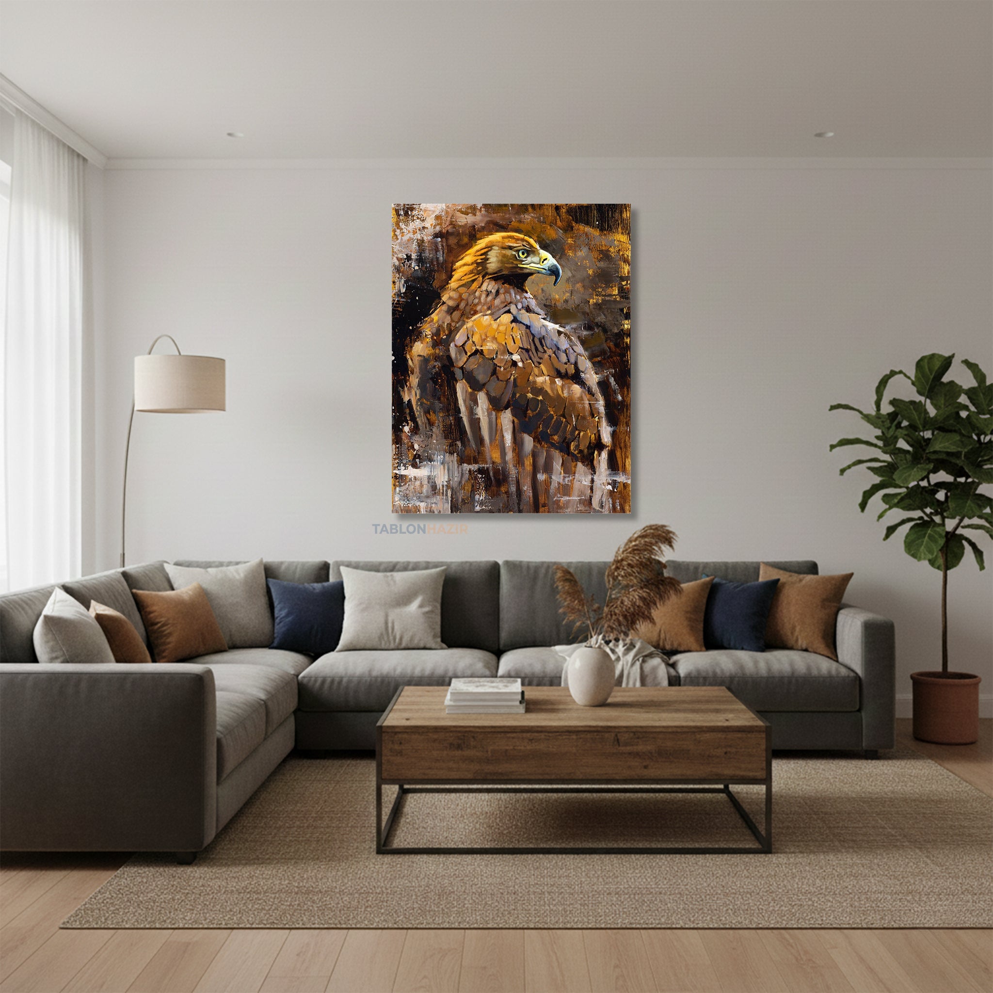 Dikey Kanvas Tablo Salon Duvar Tablosu Kartalkahverengi Yeni Ev Hediyesi Ofis Tablosu