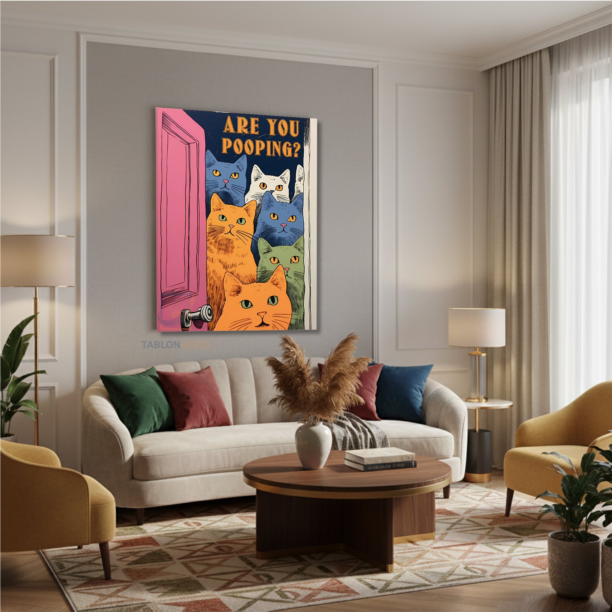 Dikey Kanvas Tablo Salon Duvar Tablosu Kedilerr Yeni Ev Hediyesi Ofis Tablosu