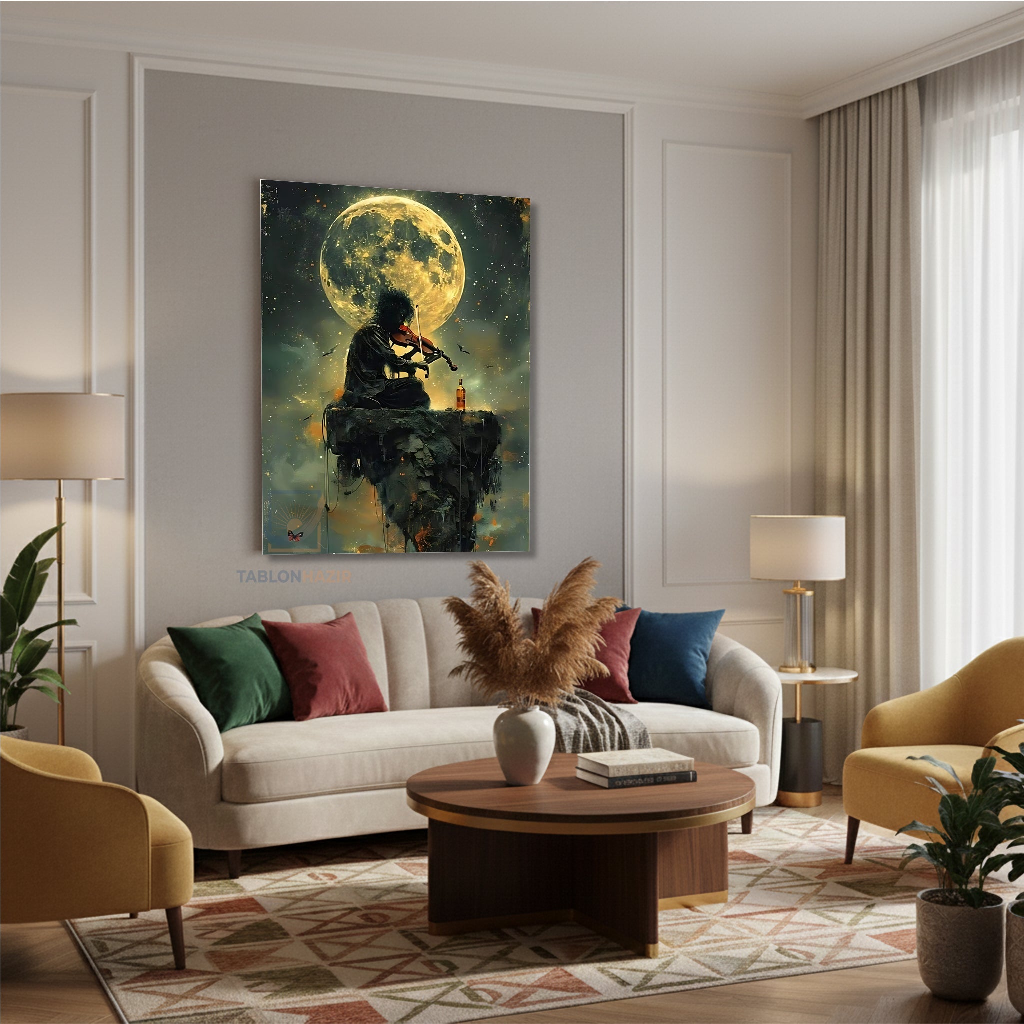 Dikey Kanvas Tablo Salon Duvar Tablosu Kemancıay Yeni Ev Hediyesi Ofis Tablosu