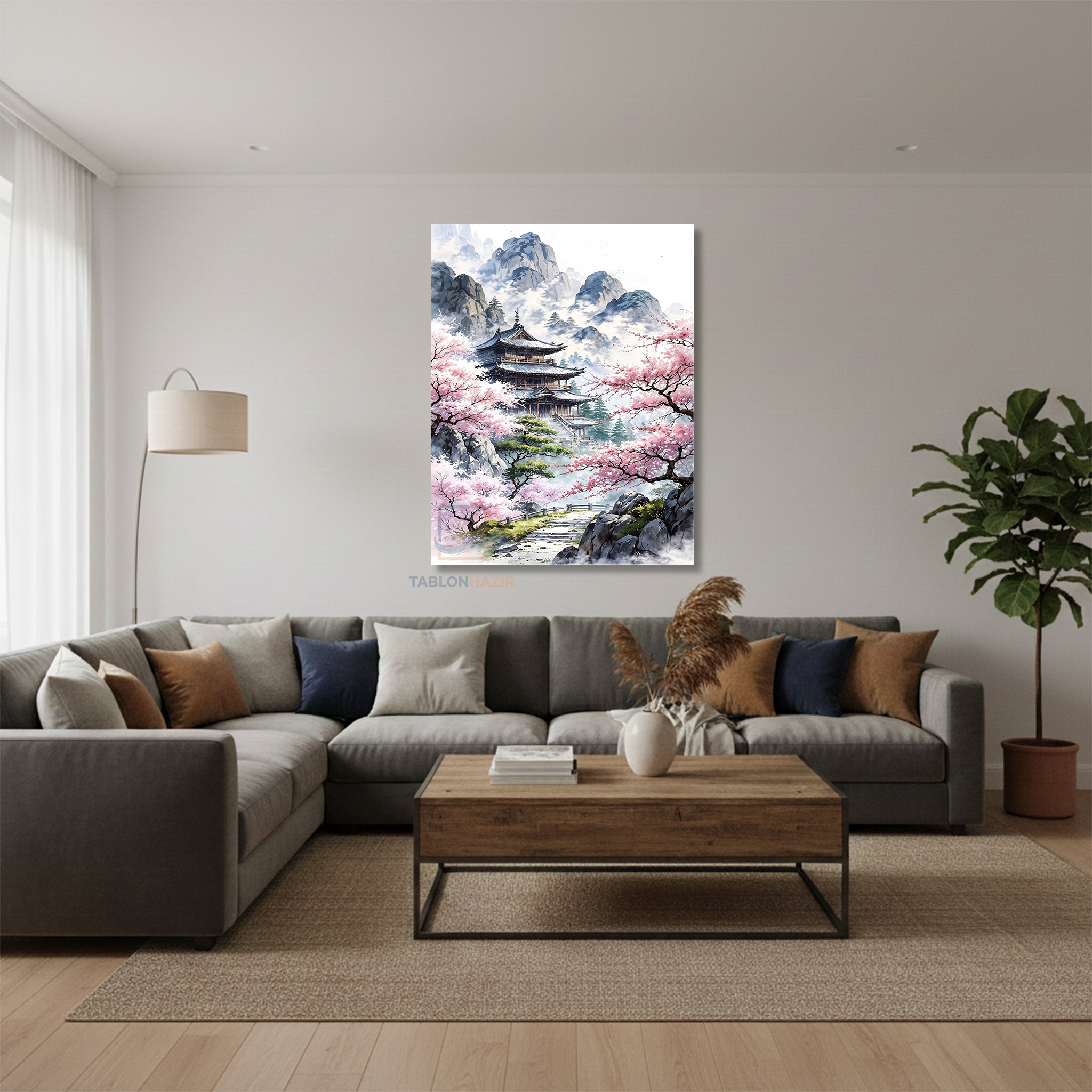 Dikey Kanvas Tablo Salon Duvar Tablosu Kiraz Çiçekleri Tapinak Yeni Ev Hediyesi Ofis Tablosu