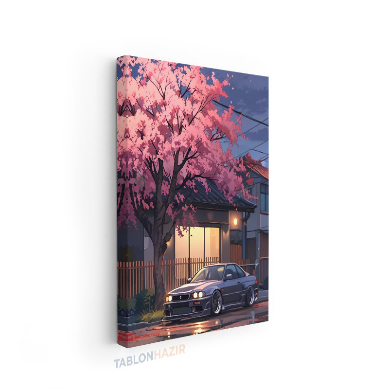 Dikey Kanvas Tablo Salon Duvar Tablosu KirazAğaçıaraba Yeni Ev Hediyesi Ofis Tablosu