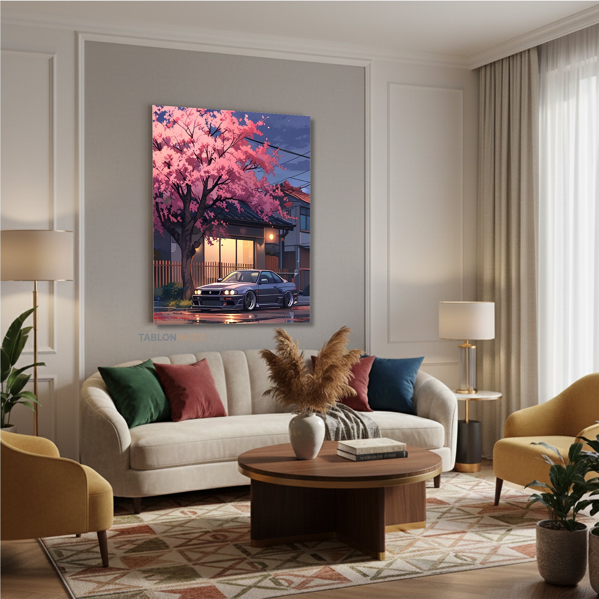 Dikey Kanvas Tablo Salon Duvar Tablosu KirazAğaçıaraba Yeni Ev Hediyesi Ofis Tablosu