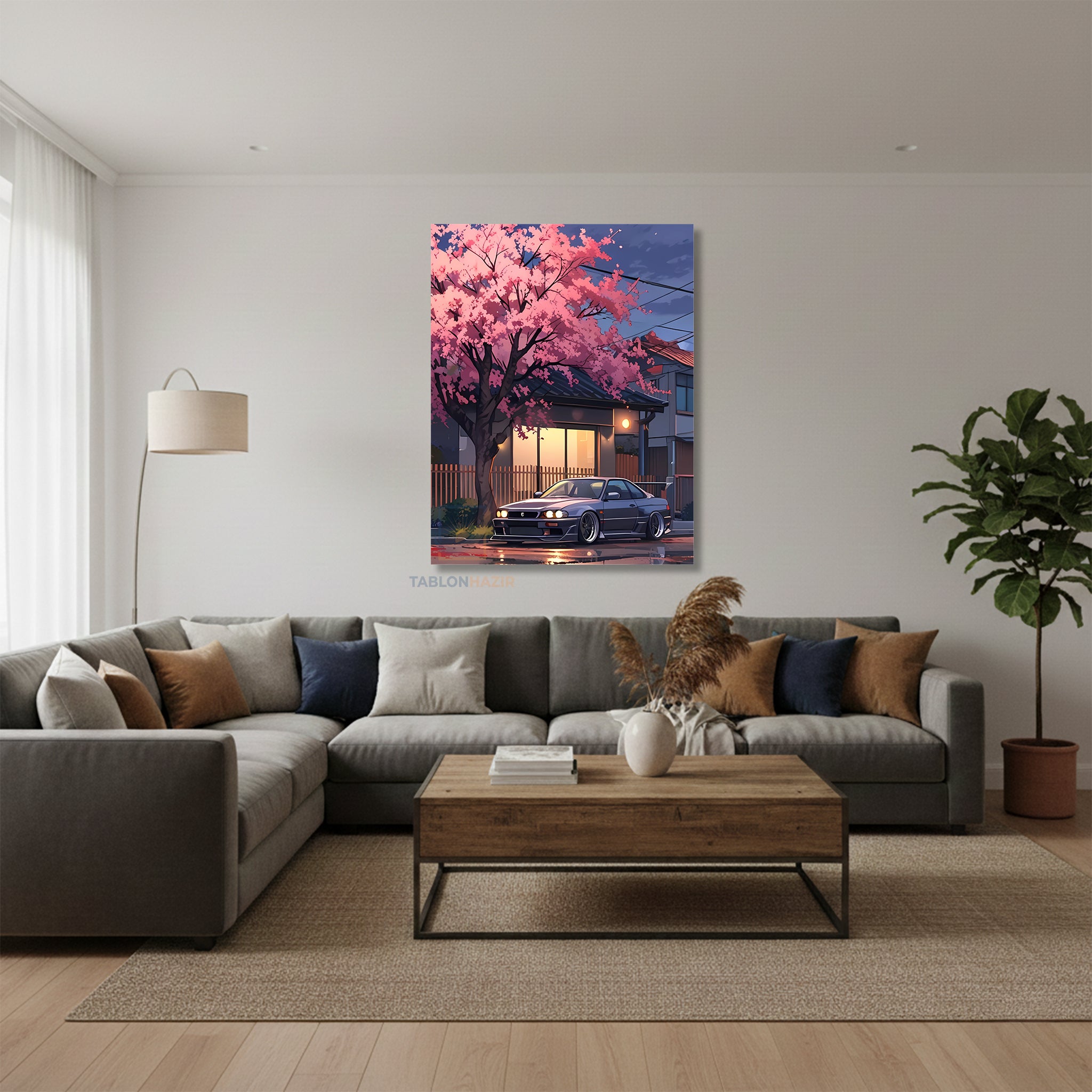 Dikey Kanvas Tablo Salon Duvar Tablosu KirazAğaçıaraba Yeni Ev Hediyesi Ofis Tablosu