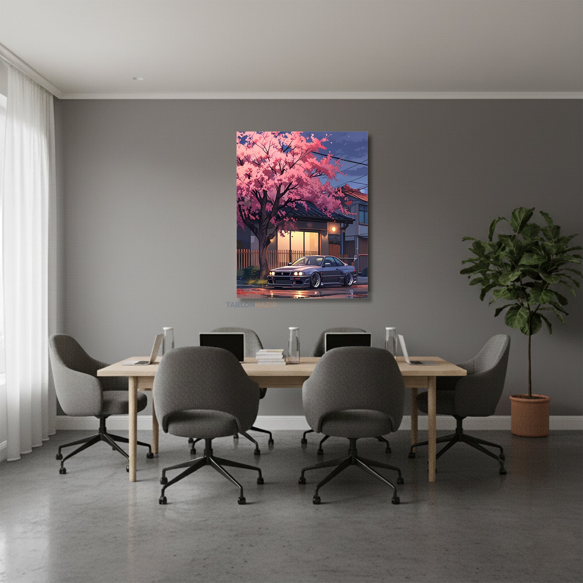 Dikey Kanvas Tablo Salon Duvar Tablosu KirazAğaçıaraba Yeni Ev Hediyesi Ofis Tablosu