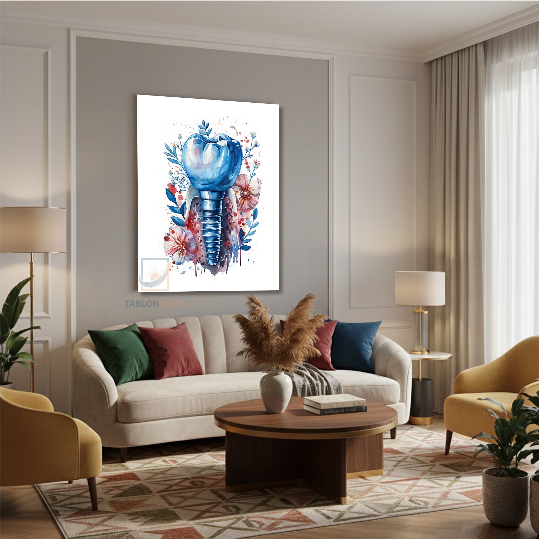 Dikey Kanvas Tablo Salon Duvar Tablosu Klinik İmplant Yeni Ev Hediyesi Ofis Tablosu