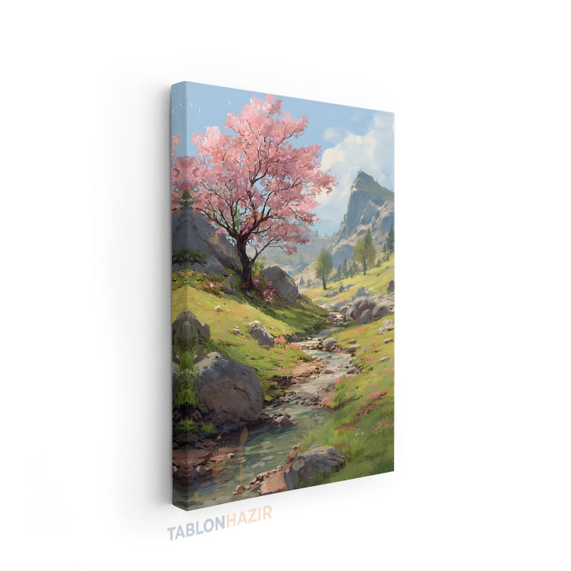 Dikey Kanvas Tablo Salon Duvar Tablosu Knvs Akarsu Dag Yeni Ev Hediyesi Ofis Tablosu